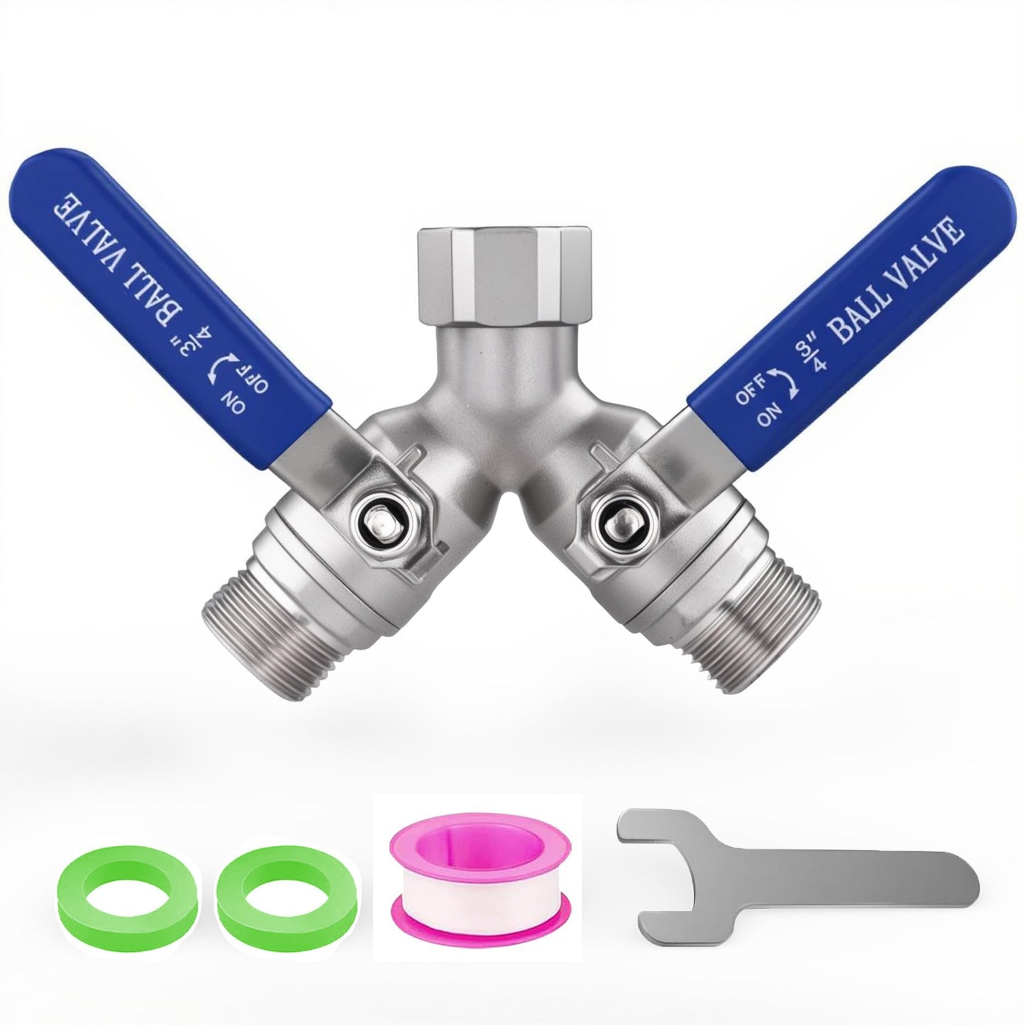 Lead-free Hose Splitter 2 Way Heavy Duty ，304 Stainless Steel Garden Hose Splitter with Long Handle，Outdoor Full Flow Y Valve ，3/4 Inch GHT Thread