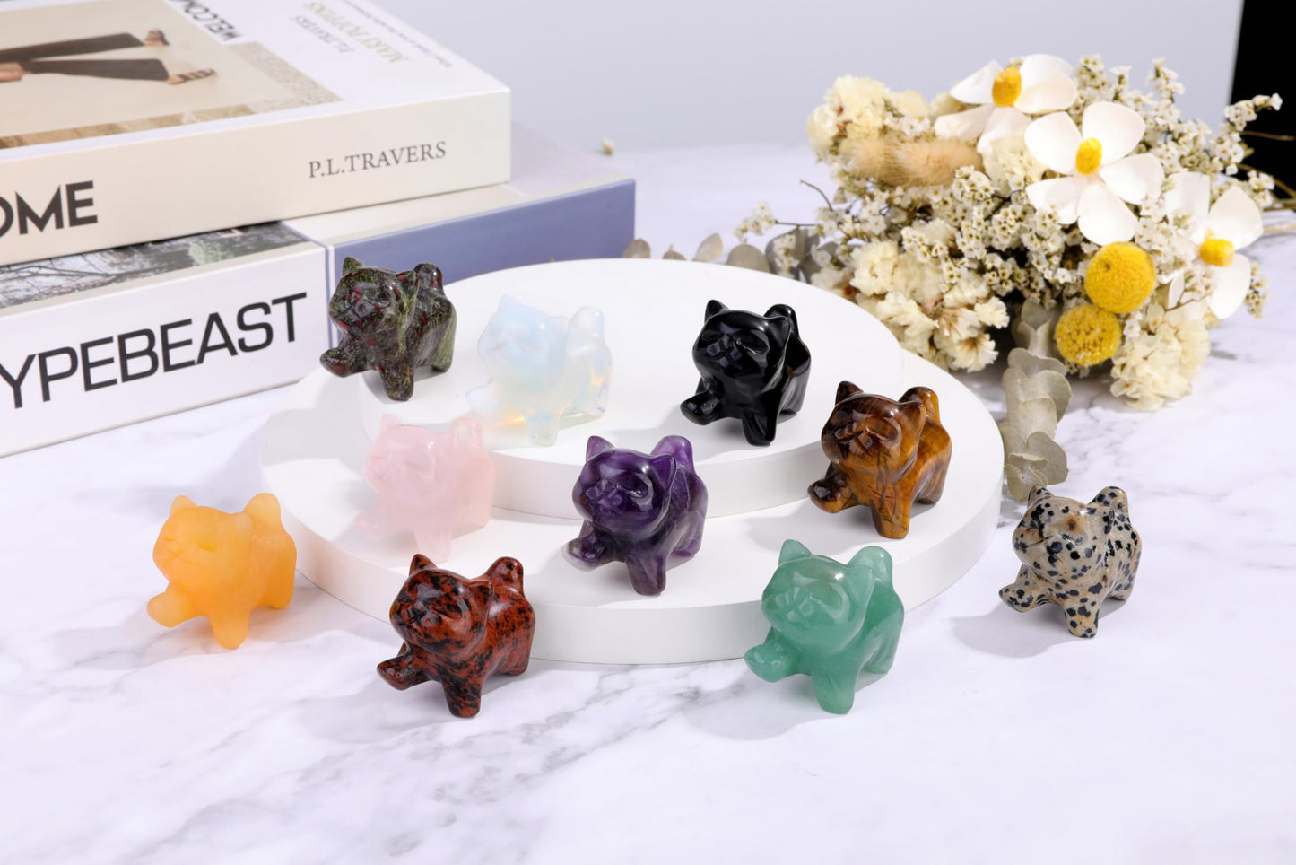 Top Plaza Amethyst Crystal Cute Cat Figurine Gifts Carved Healing Lucky Home Decor Natural Gemstone Cats Collectibles Pocket Sculpture for Cat Lovers