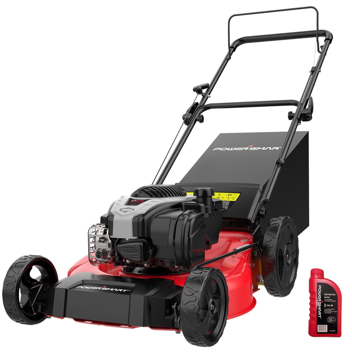 PowerSmart 21" Gas Lawn Mower, 140cc B&S E550 Engine, 3-in-1 with Bagging, High Wheels, Lightweight, Easy Assembly, Cordless Push Lawn Mowers for Garden Yard