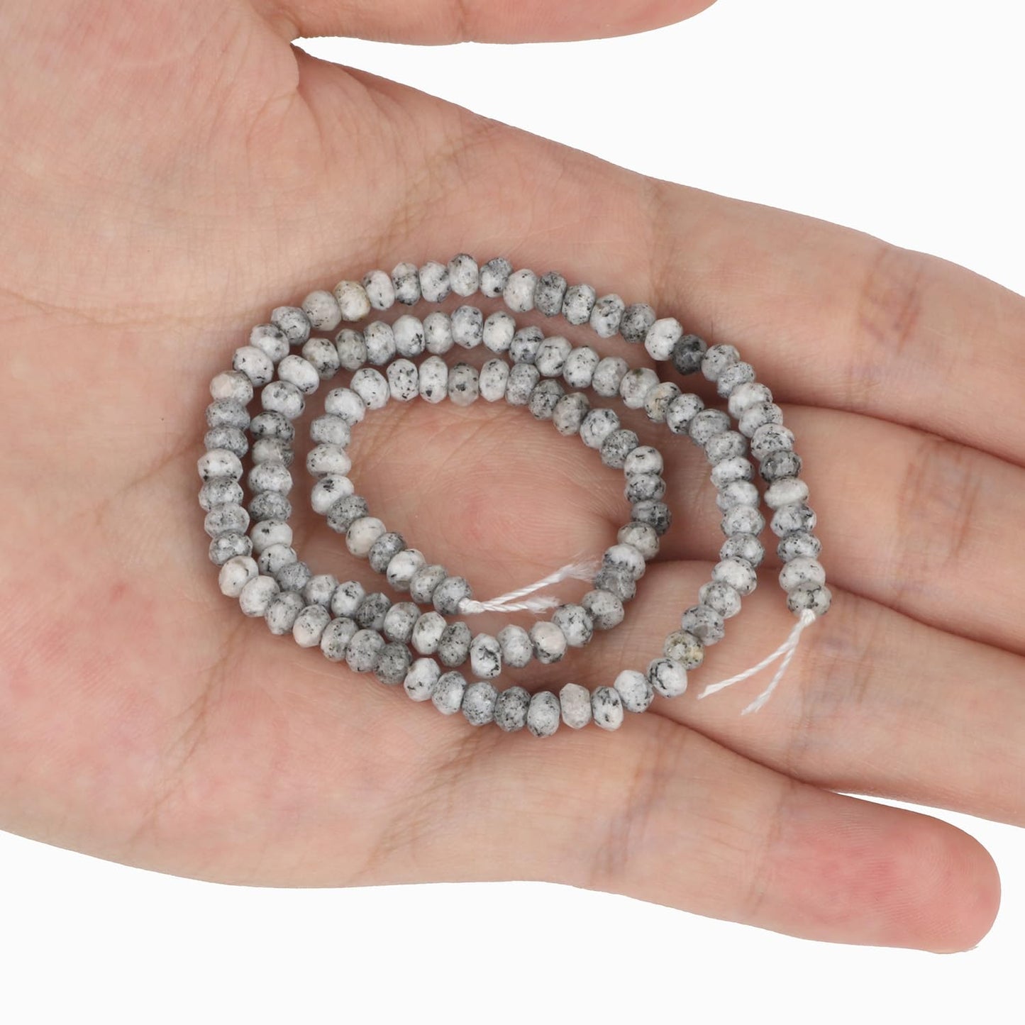 2 String 220PCS 3x5mm Natural Grey Color Speckled Beads for Jewelry Making, Songxi Facted Loose Gemstone Beads for DIY Bracelet Necklace Making Supplies with Energy Healing Chakra Power