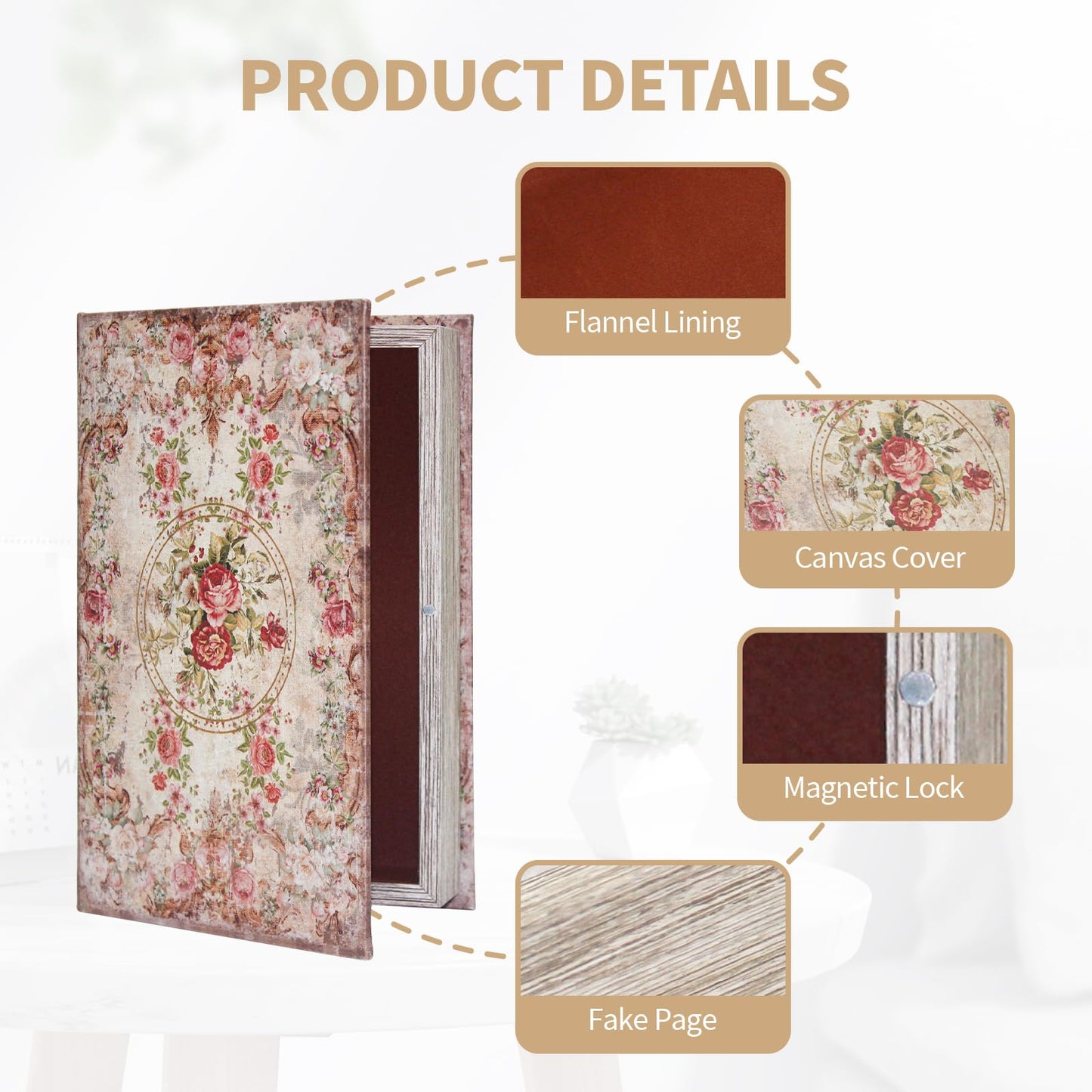 ZWUCAY Book Box Decorative Storage Box Faux Wood with Magnetic Cover Storage for Hidden Jewelry,Photos, Greeting Cards,Remotes，M Size Box -4-02