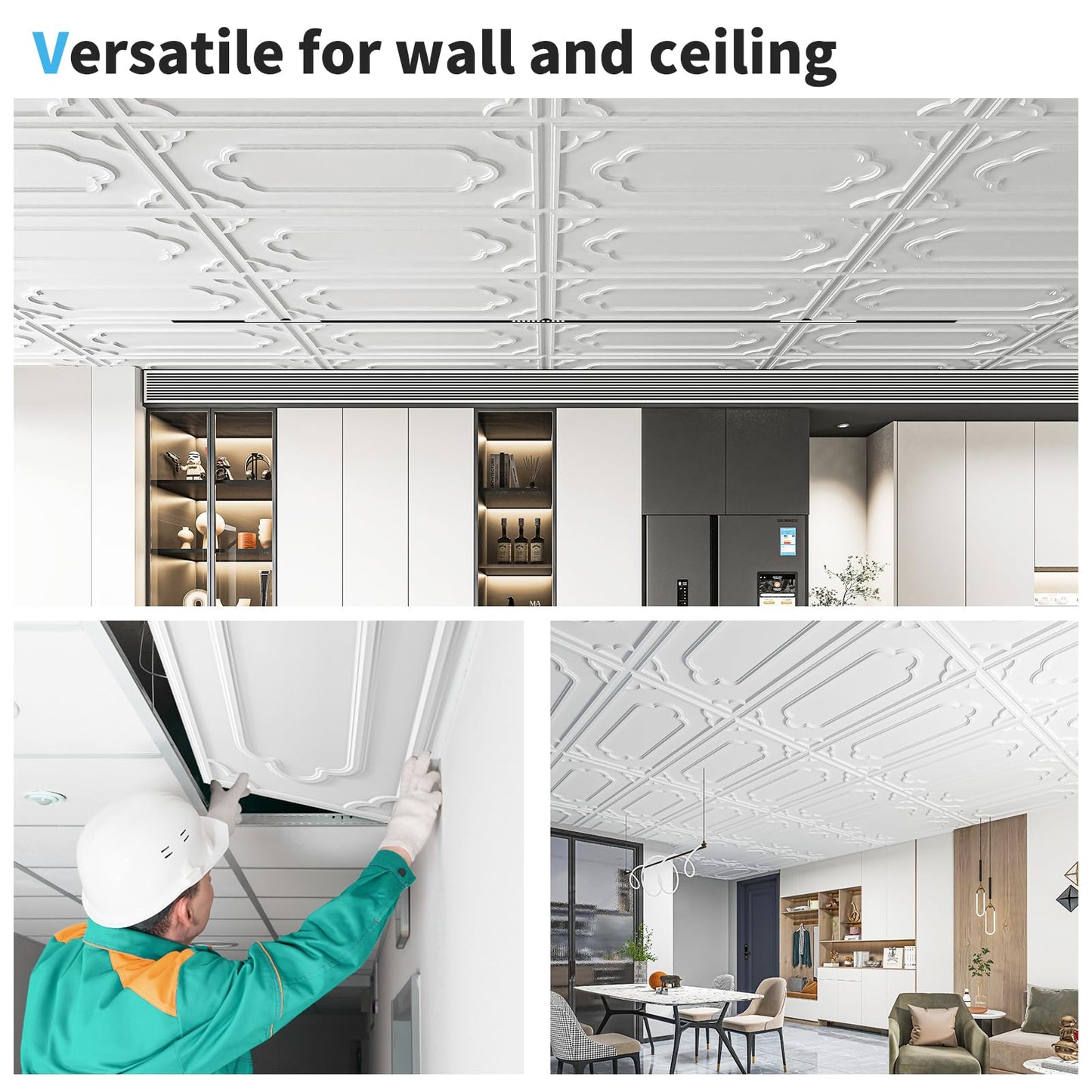 Art3d 12-Pack Drop Ceiling Tiles 2x4 Ft, Decorative PVC Ceiling Covering Panels 24x48 Inch for Basement Bathroom Kitchen, Cover 96 Sq.Ft, White