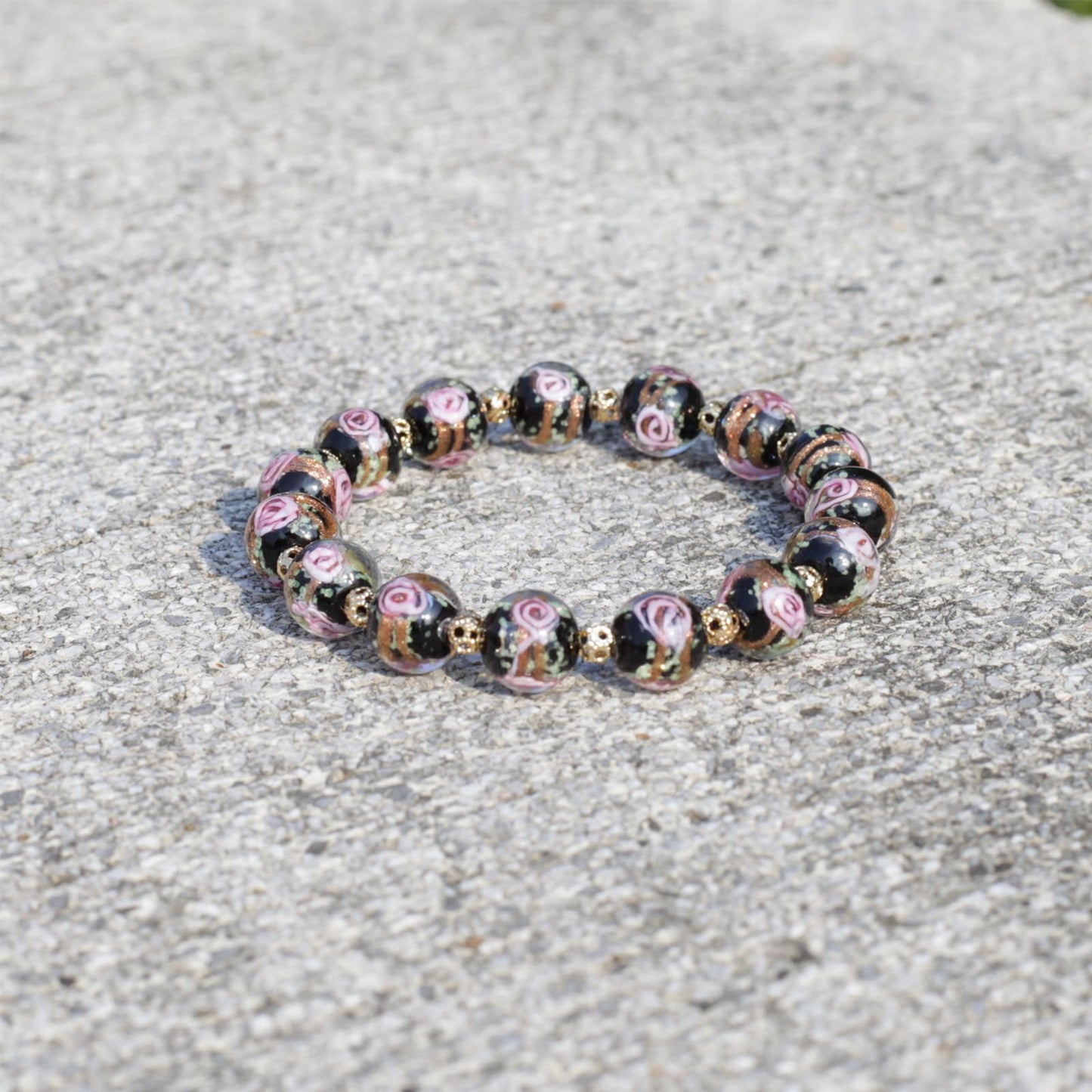 grehapas Rose luminous Beaded Stretch Bracelet for Women, Glowing Luminous Healing Crystal Glass Bracelet Jewelry for Women