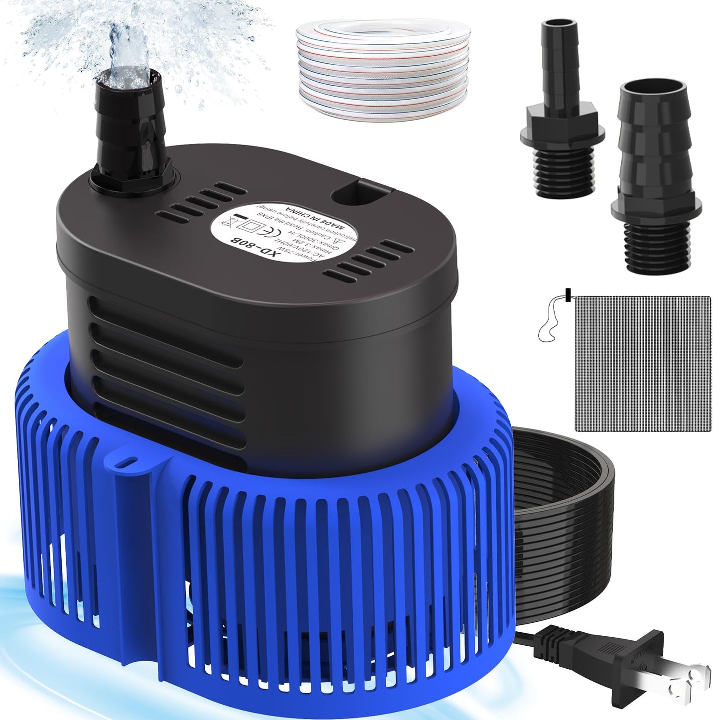Pool Cover Pump above Ground - Submersible Water Sump Pump Swimming Water Removal Pumps, with Drainage Hose & 25 Feet Extra Long Power Cord, 850 GPH inGround, 3 Adapters