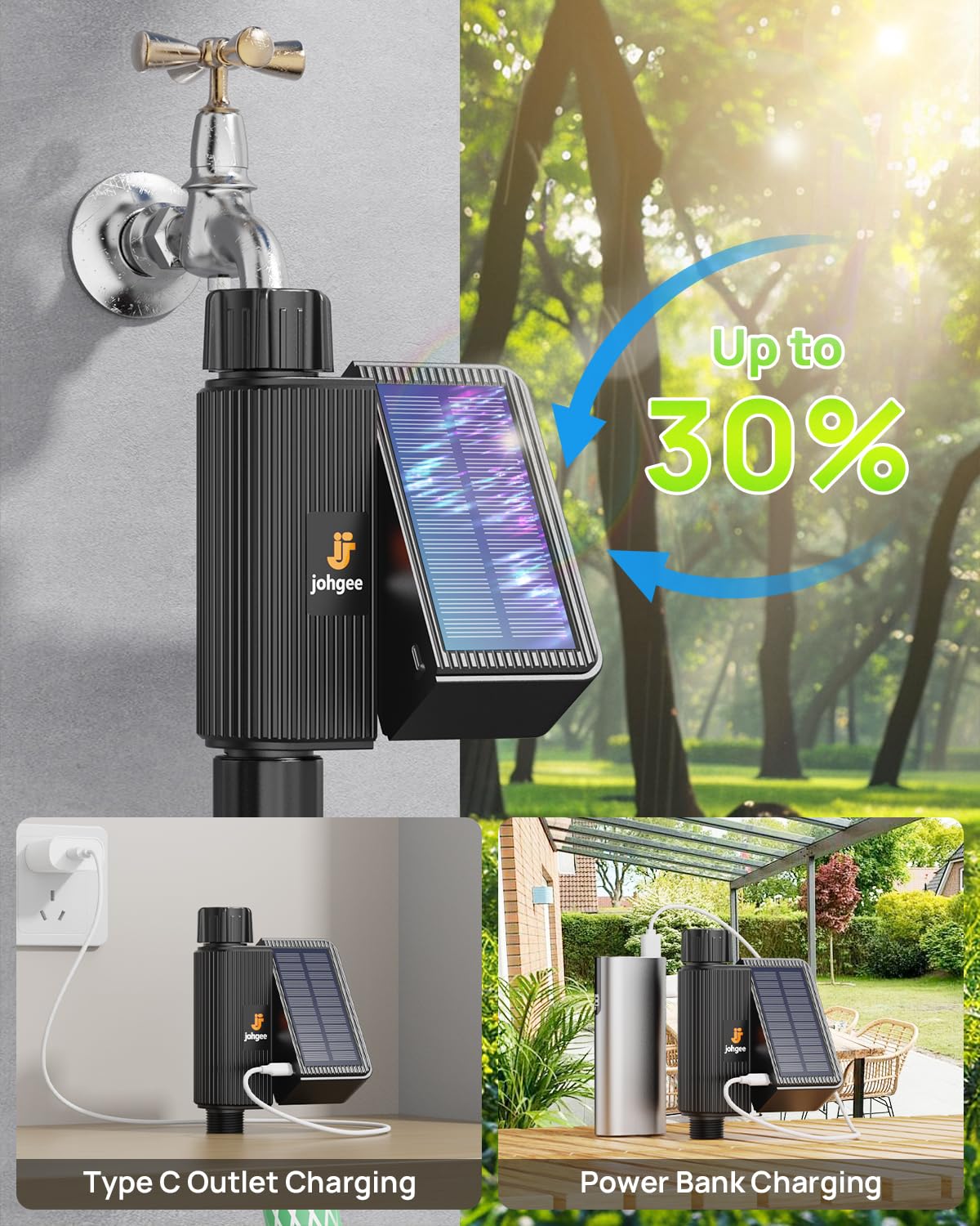 Solar Smart WiFi Sprinkler Timer, WiFi Water Timer for Garden Hose with Rain Delay/Manual/Automatic, Alexa & Smart Life App, Solar Irrigation Sprinkler Controller for Lawns Yard