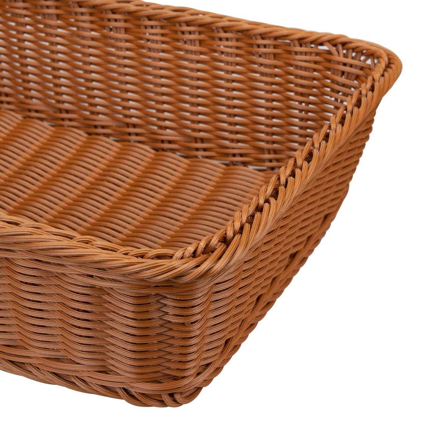 Yarlung 2 Pack Woven Bread Basket, Plastic Wicker Fruit Baskets 15.7 x 11.4 Inch, Imitation Rattan Food Serving Trays for Vegetables, Kitchen, Restaurant, Outdoor, Brown