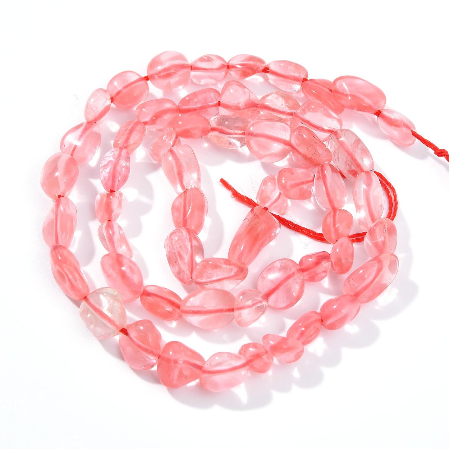 jodaying 6-8mm Natural Cherry Quartz Nuggets Oval Free Tumbled Pebble Semi Precious Gemstone Loose Stone Beads Approx 15.5 inch for DIY Jewelry Making
