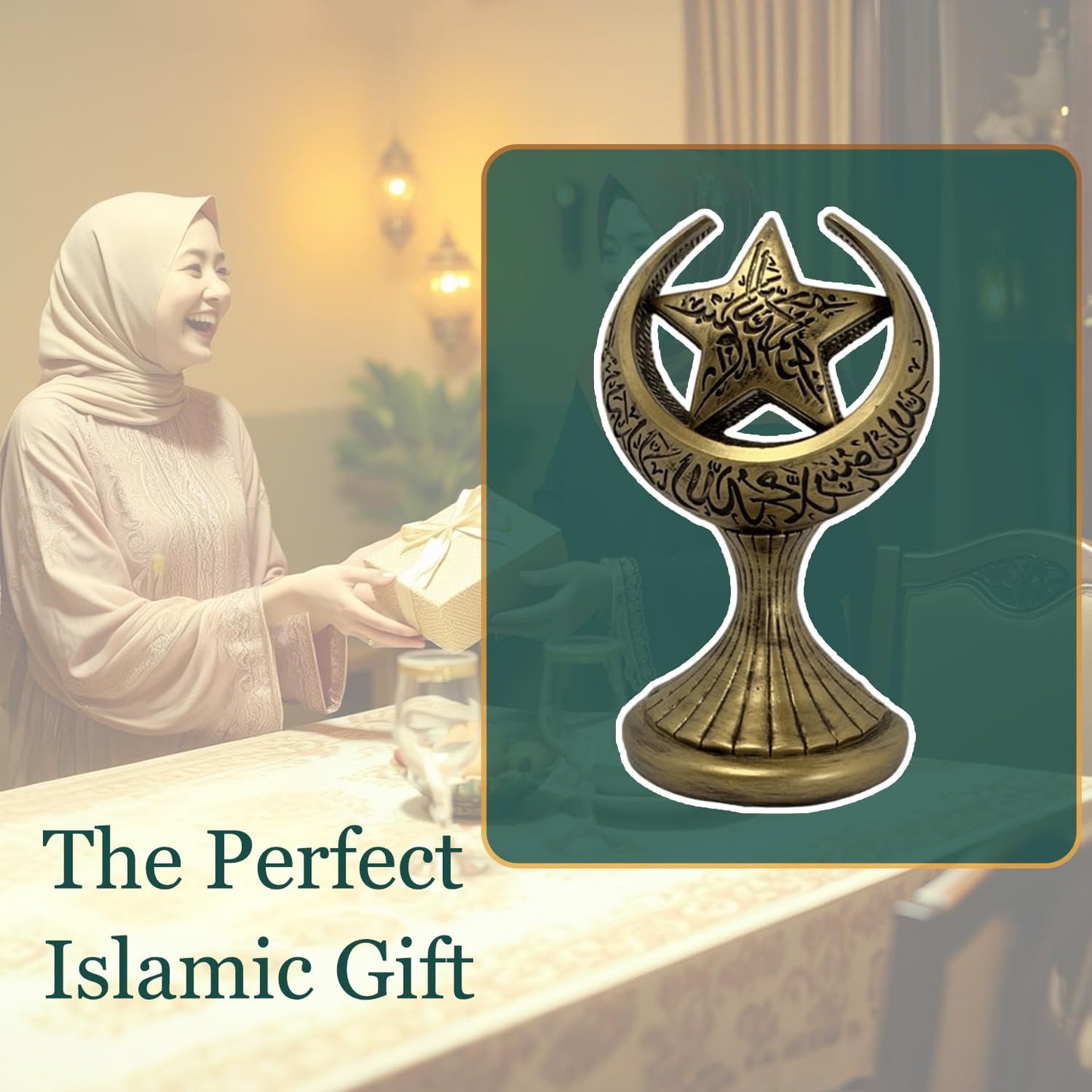 Mingzhang Ramadan Decorations for Home, Islamic Crescent Moon Star Statue, Eid Mubarak Table Centerpiece, Gold Ramadan Decor Ornament Gift