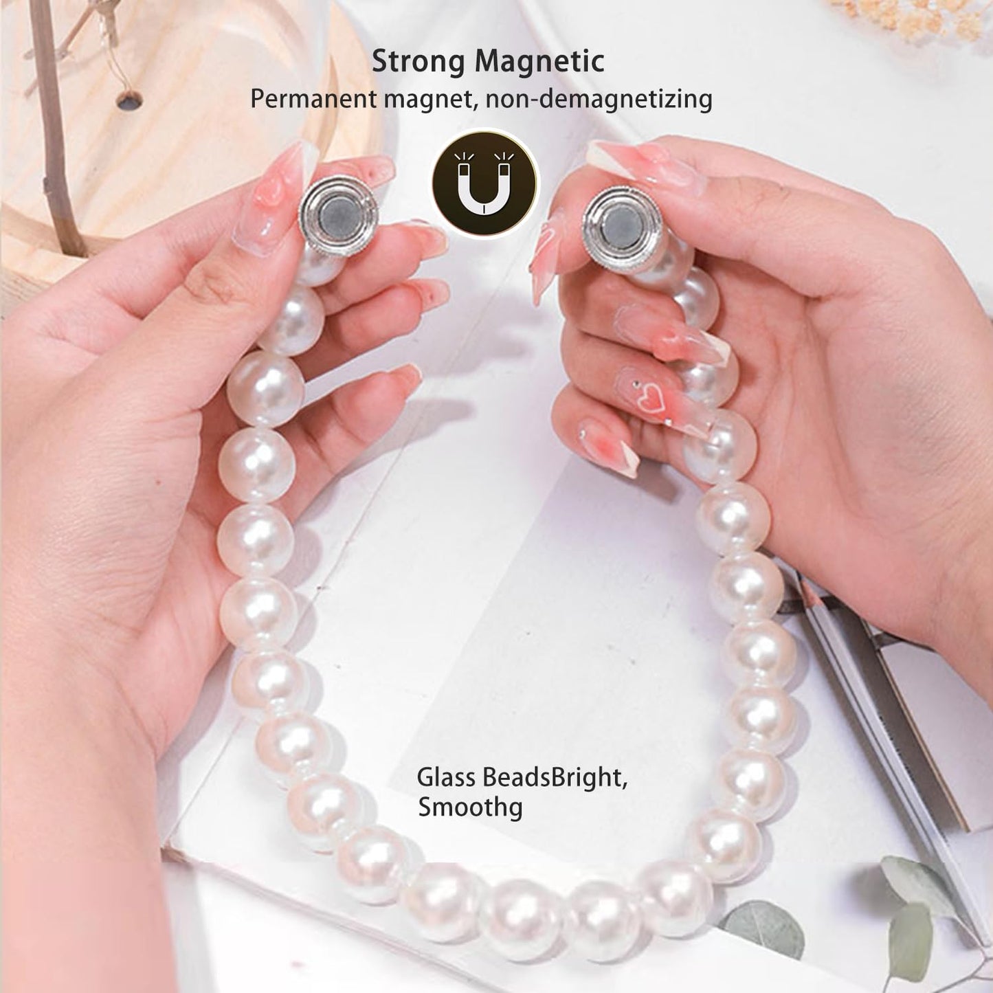 Magnetic Curtain Tiebacks, Curtain Holders for Bedroom Decor, 2 Pack Pearl Curtain Tiebacks for Home, Office, Window Decoration(White)
