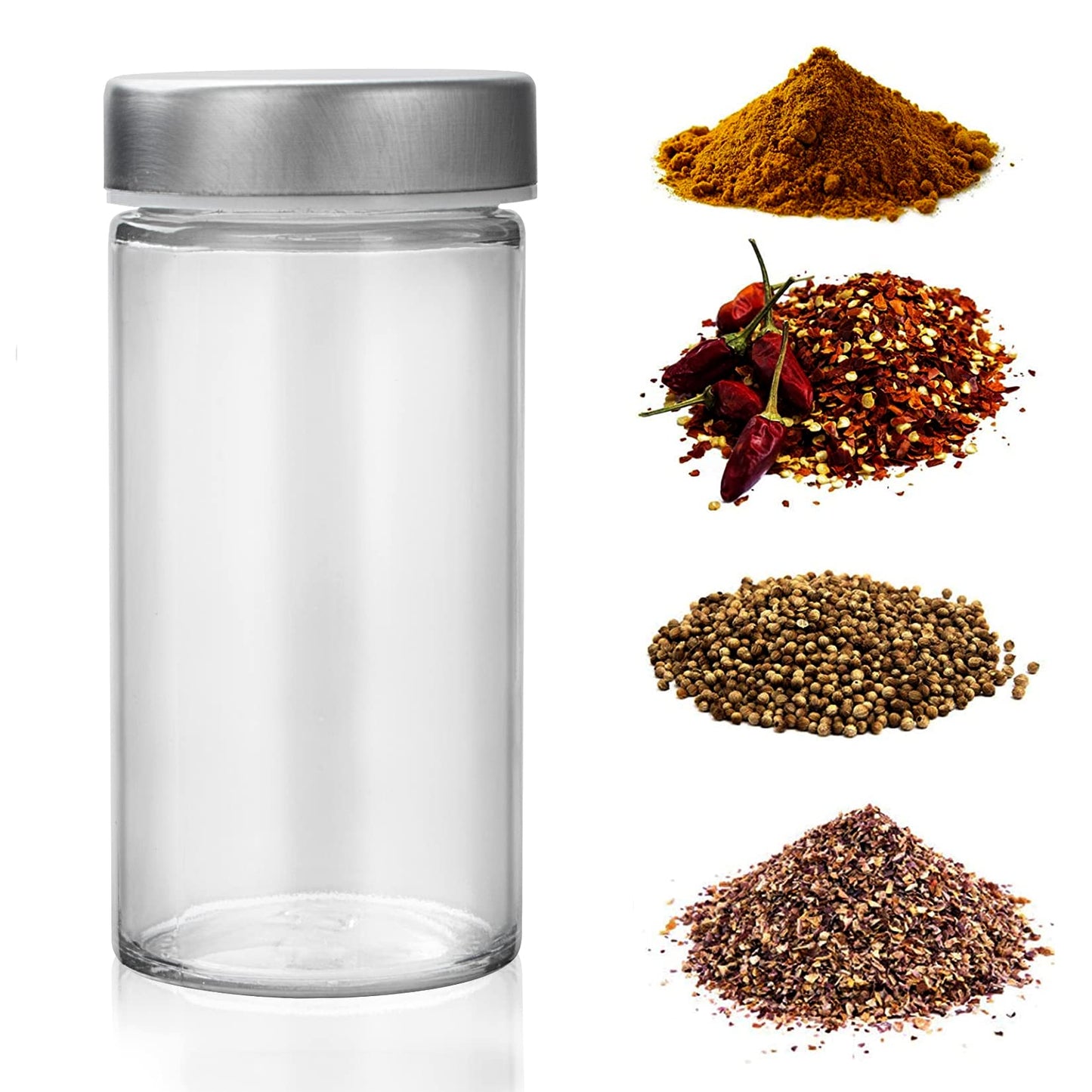 2 Pcs Glass Spice Jars/Bottles - 3oz Empty Round Spice Containers with Airtight Metal Caps with Shaker Lids (2, clear)