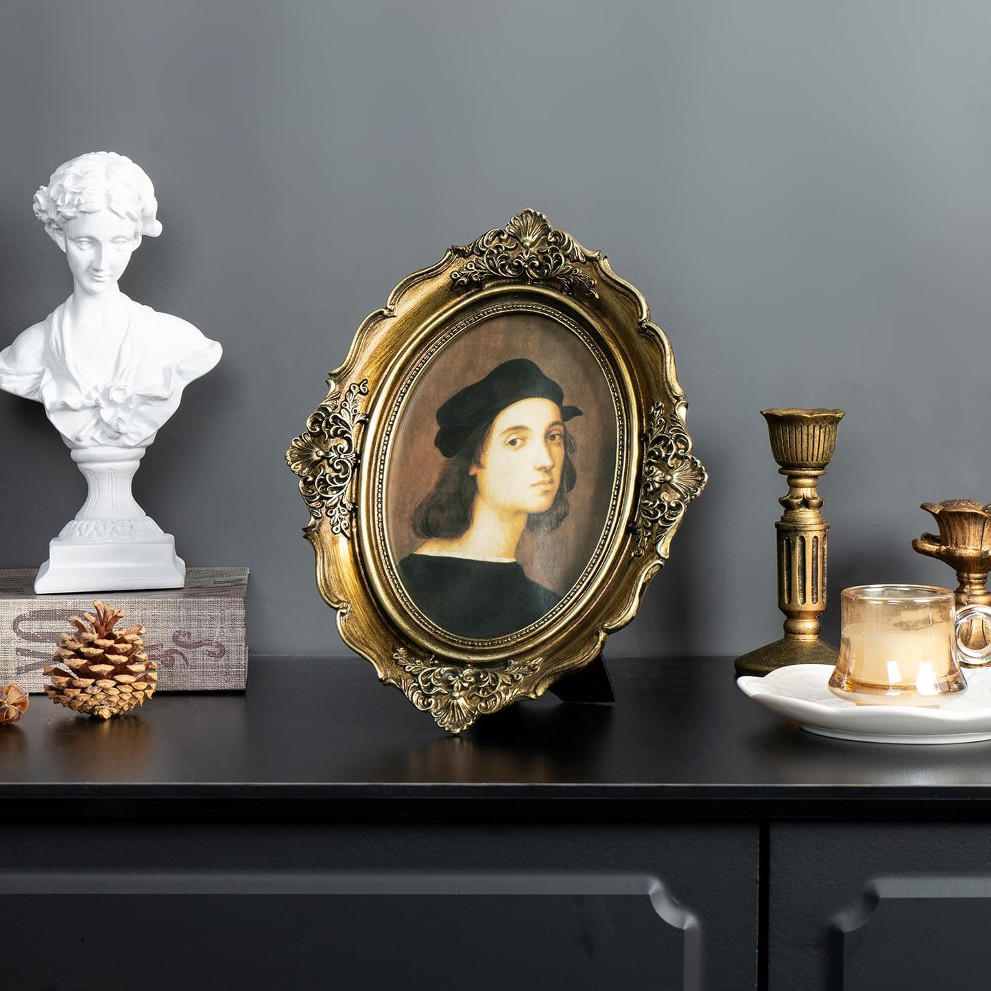 Cuspin 4x6 Vintage Picture Frame, Bronze Gold 4 by 6 Picture Frames Hand-Crafted Resin with Glass Front, Ornate Retro Oval Photo Frame for Wall Hanging and Tabletop Display