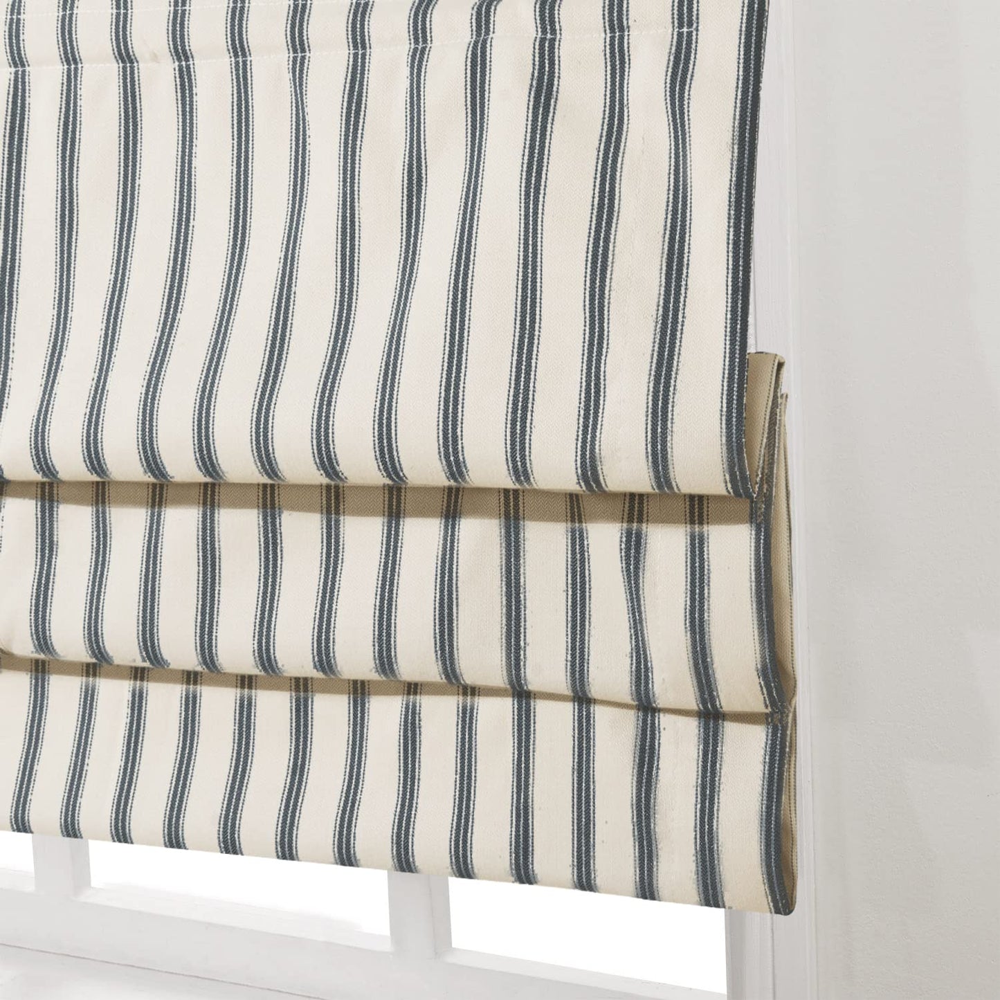 Artdix Roman Shades, Greyish Blue Stripe Blackout Cordless Fabric Custom Roman Shades for Windows, Doors, Farmhouse