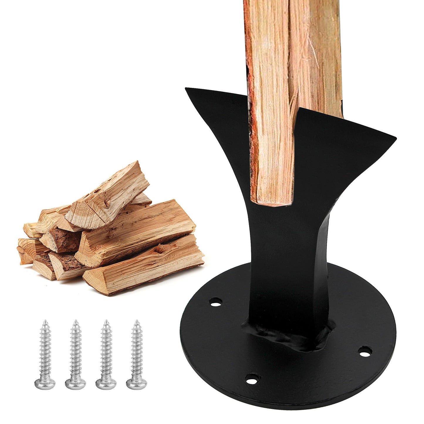 Zhitaoxun Kindling Splitter Log Wedge,Wood Stove Fireplace and Fire Pit,Manual Portable Log Splitter,Wedge Point Head,Black,with Fixed Screws