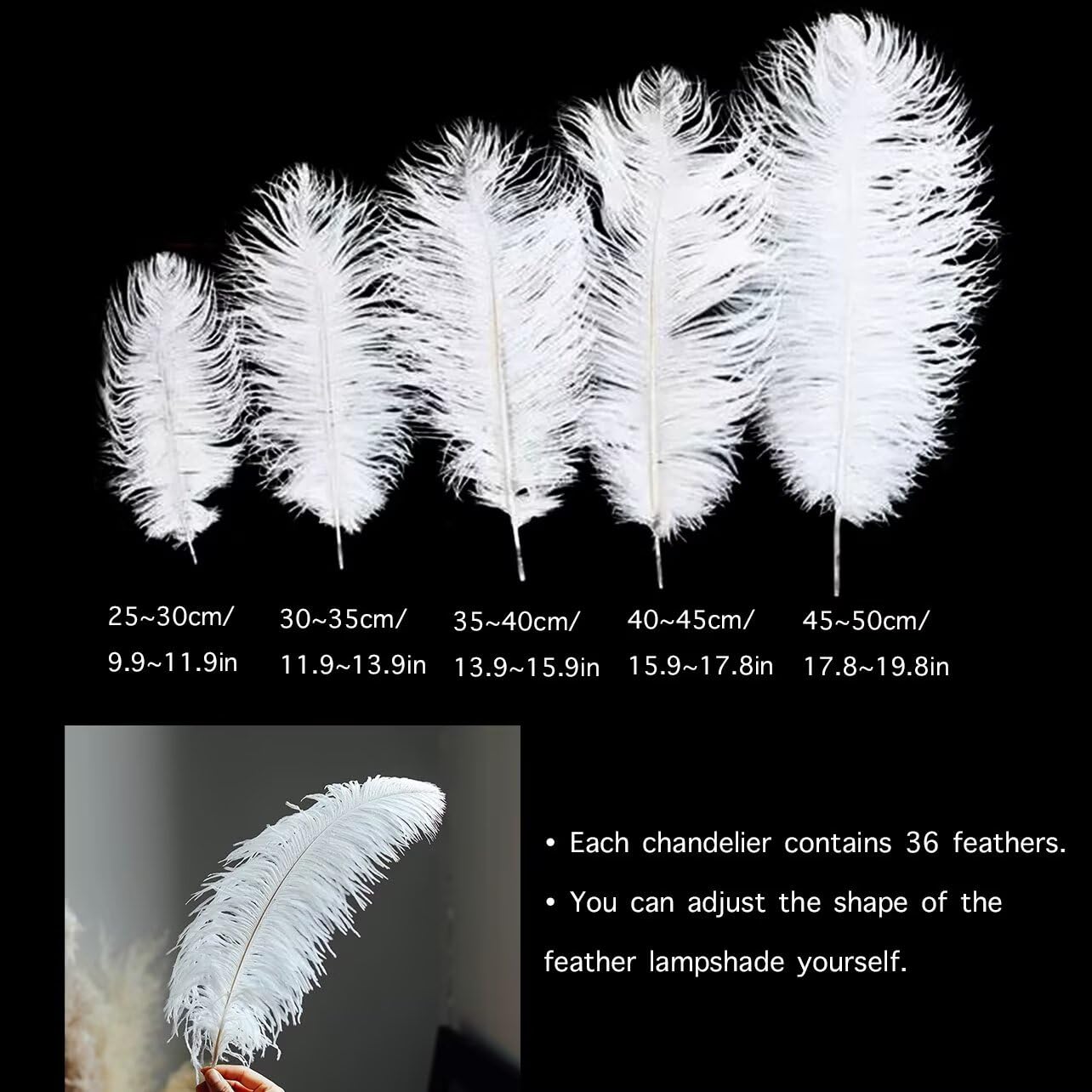 GUANSHAN White Ostrich Feather Pendent Light - Feather Ceiling Light & Chandelier for Bedroom, Living Room