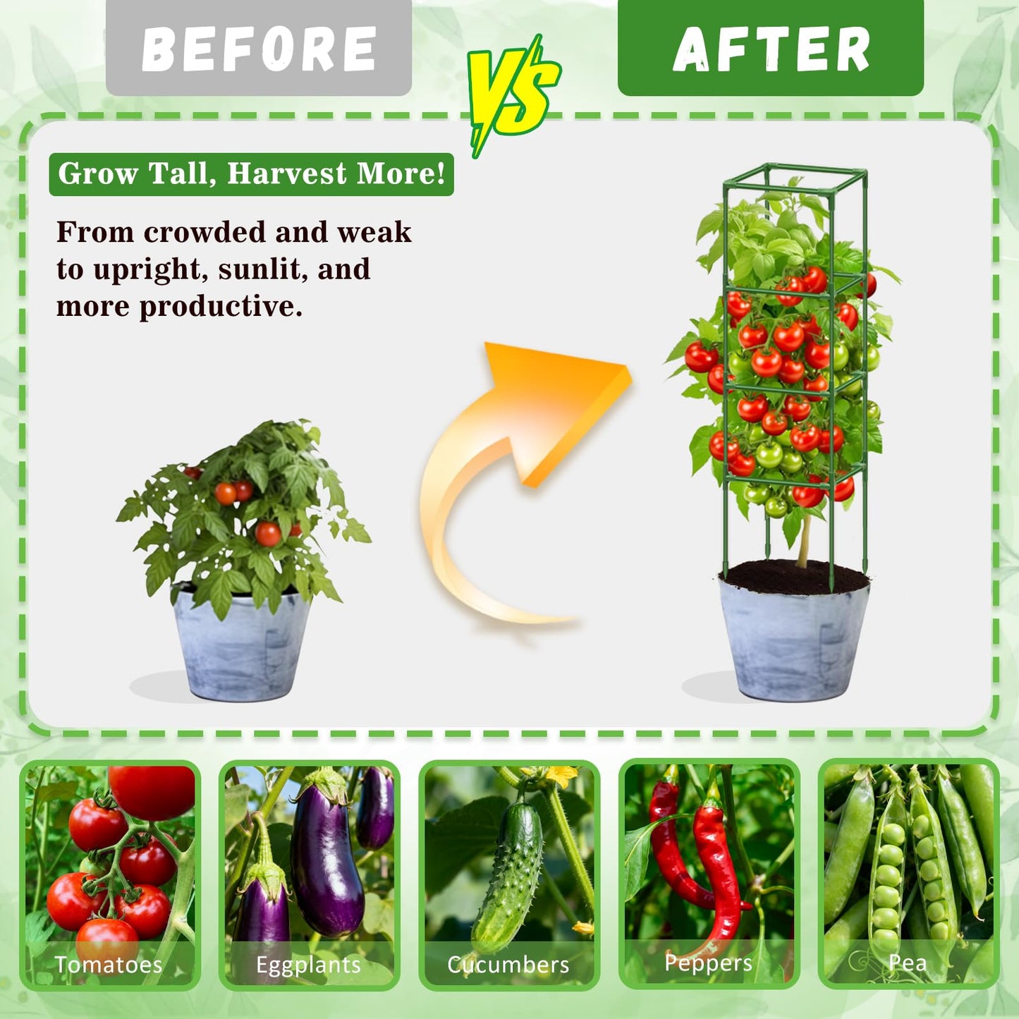 Riare 4 Pack Square Tomato Cages for Garden Plant Support- Up to 60 Inch Tomato Cage Garden Stakes Tomato Trellis for Potted Plants Raised Garden Bed Climbing Vegetables Flowers Outdoor Indoor