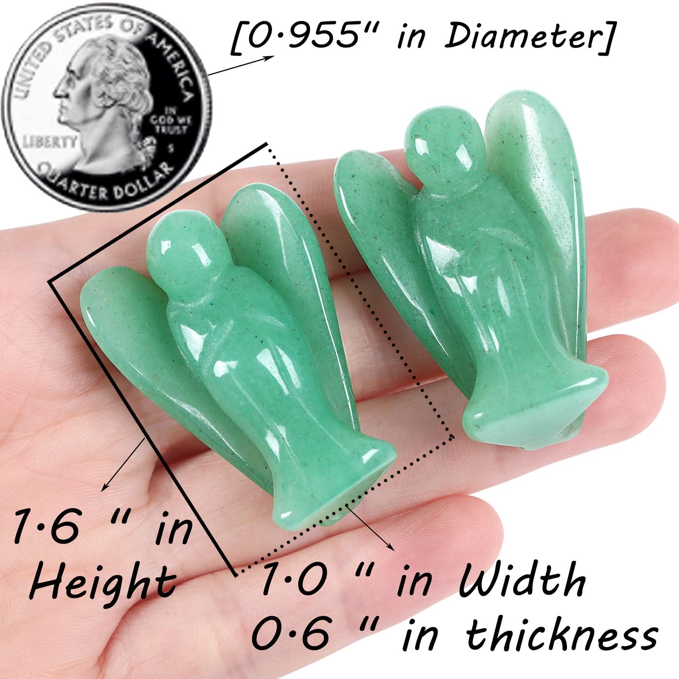 QINJIEJIE Green Aventurine Carved Pocket Guardian Angel Decor Polished Gemstone Crystal Statue Peace Angel Figurine Spiritual Gift for Meditation Protection