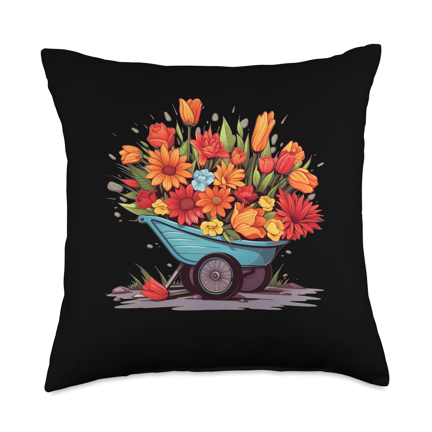 Funny Wheelbarrow Flowers Pretty Spring Flowers in Wheelbarrow Throw Pillow, 18x18, Multicolor