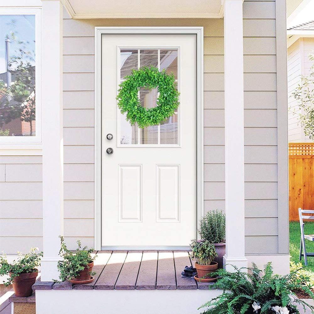 U'Artlines 23.6" Front Door Wreaths Artificial Spring Summer Greenery Hanging Garland for Home Wedding Wall Window Decoration (23.6'' Boxwood,1)