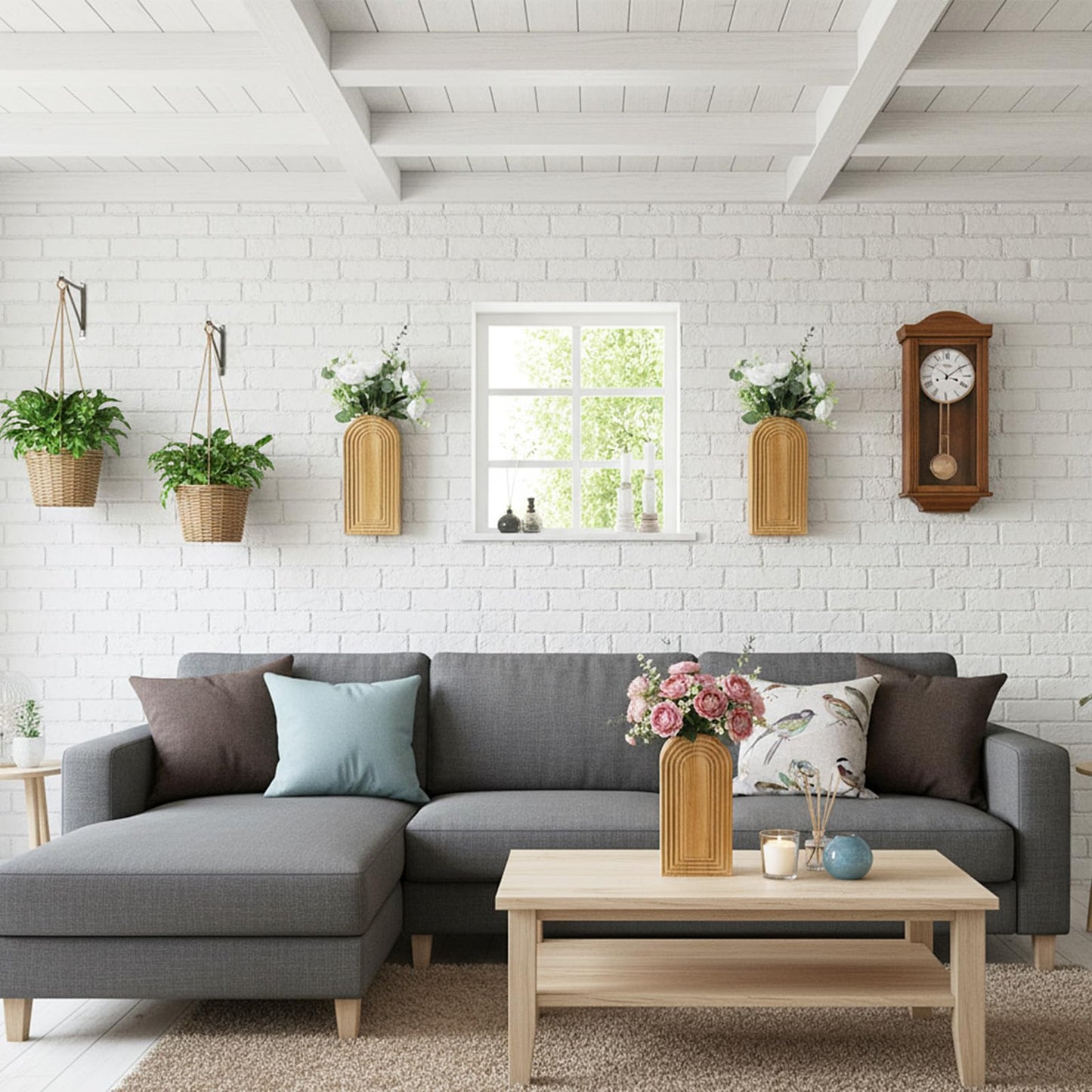 2 Pack Wood Wall Planter Vase,Wall Vases for Flowers Boho Walls Decor Wooden Vases Mounted Wooden Planters Holder Walls Plant for Living Room, Bedroom, Bathroom-11.75X5.45 Inches