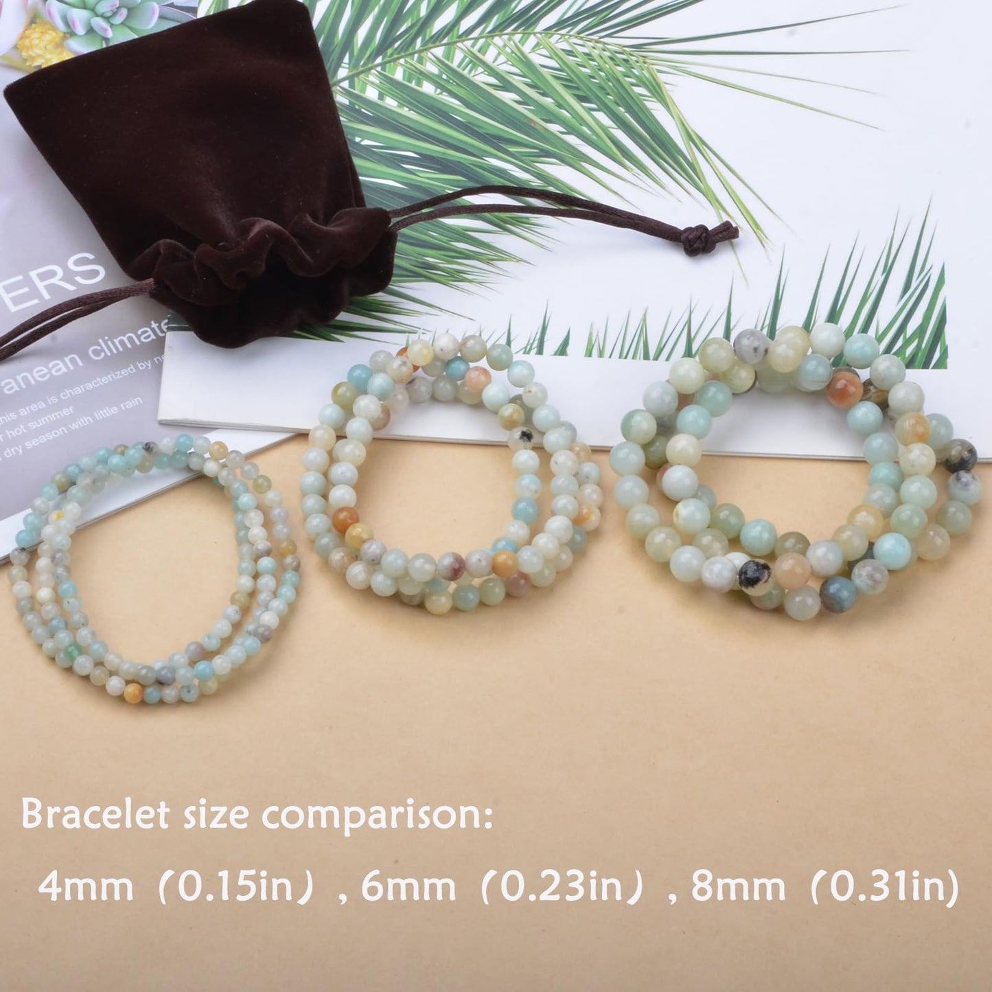 CHCCOYE 4mm Natural Healing Gemstone Bracelet Handmade Yoga Stretch Elastic Bracelet Stress Relief Crystal Jewelry for Men and Women (4mm, Mulitcolor Amazonite)
