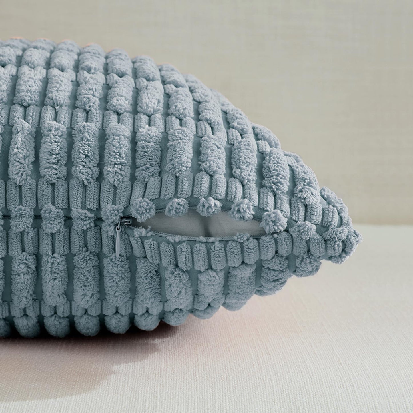 VPQNXIUTS Corduroy Throw Pillow Covers, Set of 2, Soft Textured Striped Cushion Cases for Sofa and Bed, (Gray Blue, 40 * 40cm)