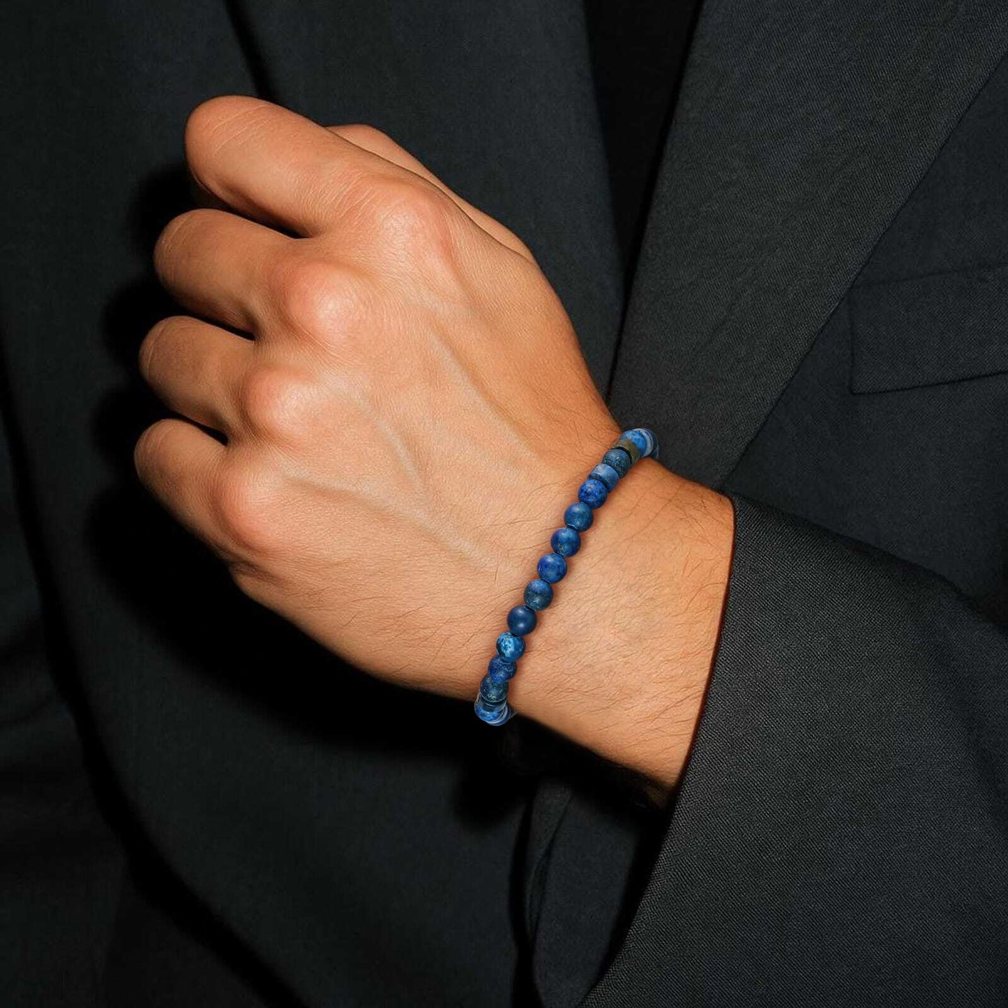 TRUMIUM Beaded Bracelets for Men Women Hematite 6mm Lapis Lazuli Mens Bracelet Gemstone Jewelry for Him 9 Inch Length