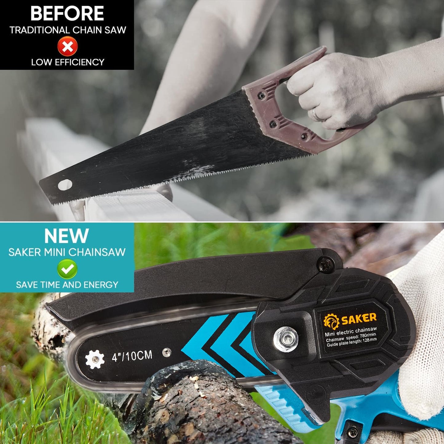 Saker Mini Chainsaw,Portable Electric Chainsaws Cordless,Handheld Chain Saw Pruning Shears Chain Saws for Tree Branches,Courtyard,Household and Garden,Father Day Gift for Men Dad Husband Women