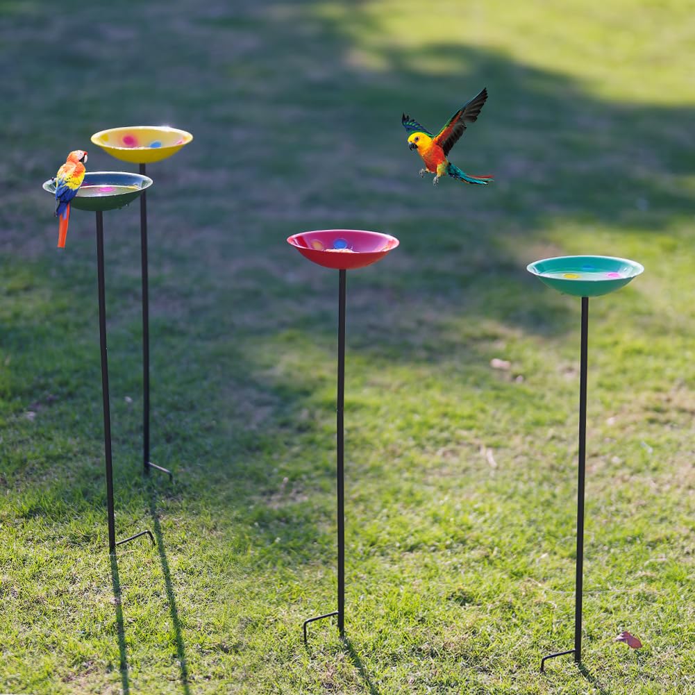 VEWOGARDEN 4 Pack Bird Bath for Outside Small Metal Bird Bath with Stake Outdoor Birdbath Set for Garden, Patio, Lawn Decor