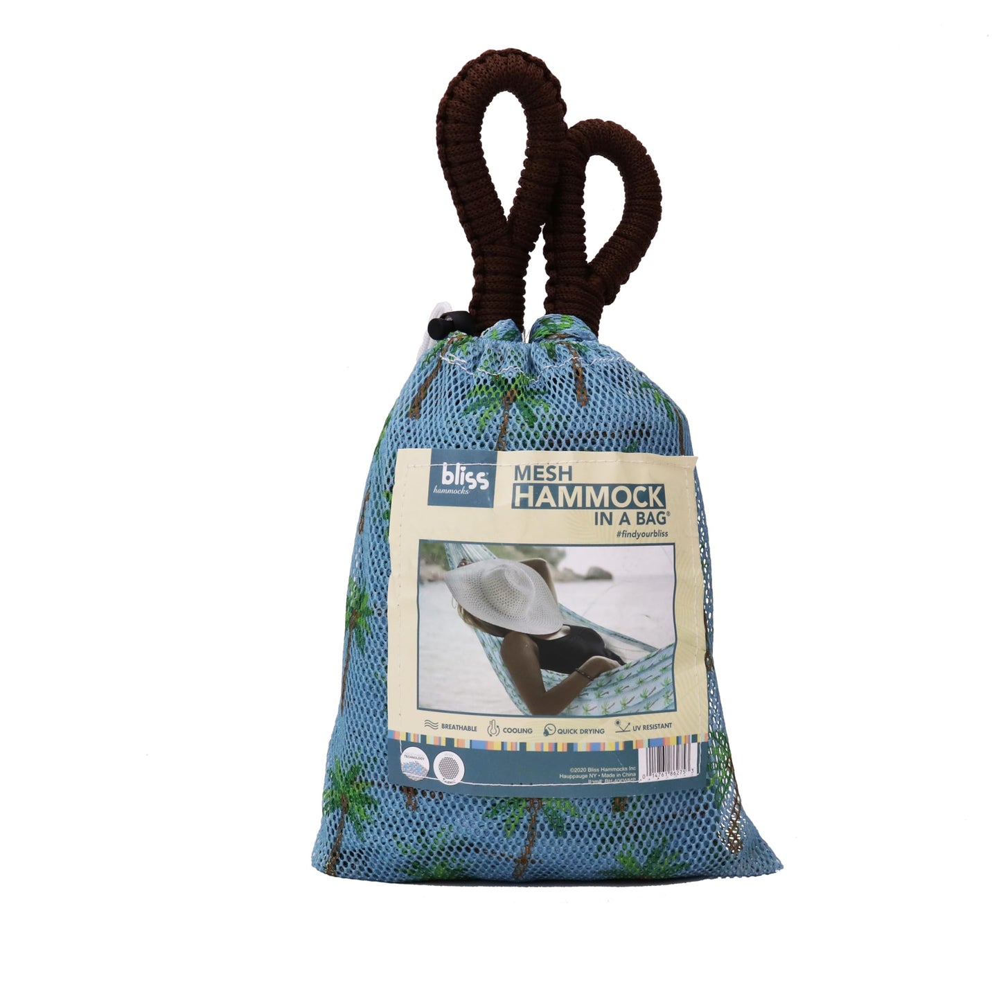 Bliss Hammocks BH-406WCA Mesh Edition Hammock, Light Blue Palm Tree