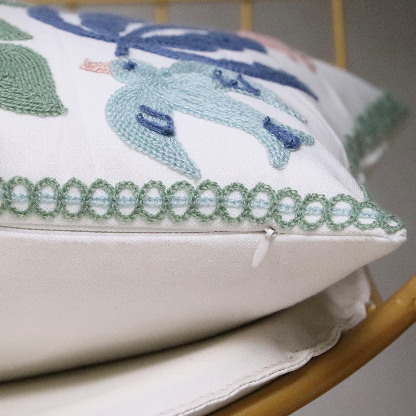 Pilmandu Pack of 2 Embroidered Decorative Throw Pillow Cover 18x18 Inch Farmhouse Floral Pillowcase for Living Room Sofa Bed (Bird Flower-Waist)