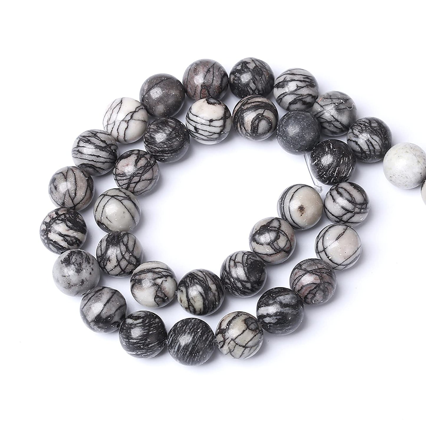 38pcs 10mm Natural Stone Beads Spider Web Stone Round Loose Spacer Energy Stone Healing Power Beads for Jewelry Making DIY Bracelet Necklace 15"