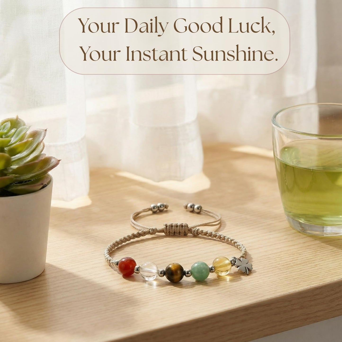Atminafays Abundance Money Bracelet/Good Luck Bracelet – 8mm AAA+ Genuine Healing Crystals | Adjustable Feng Shui Jewelry for Men Women | Manifestation for Yoga Meditation (good luck)