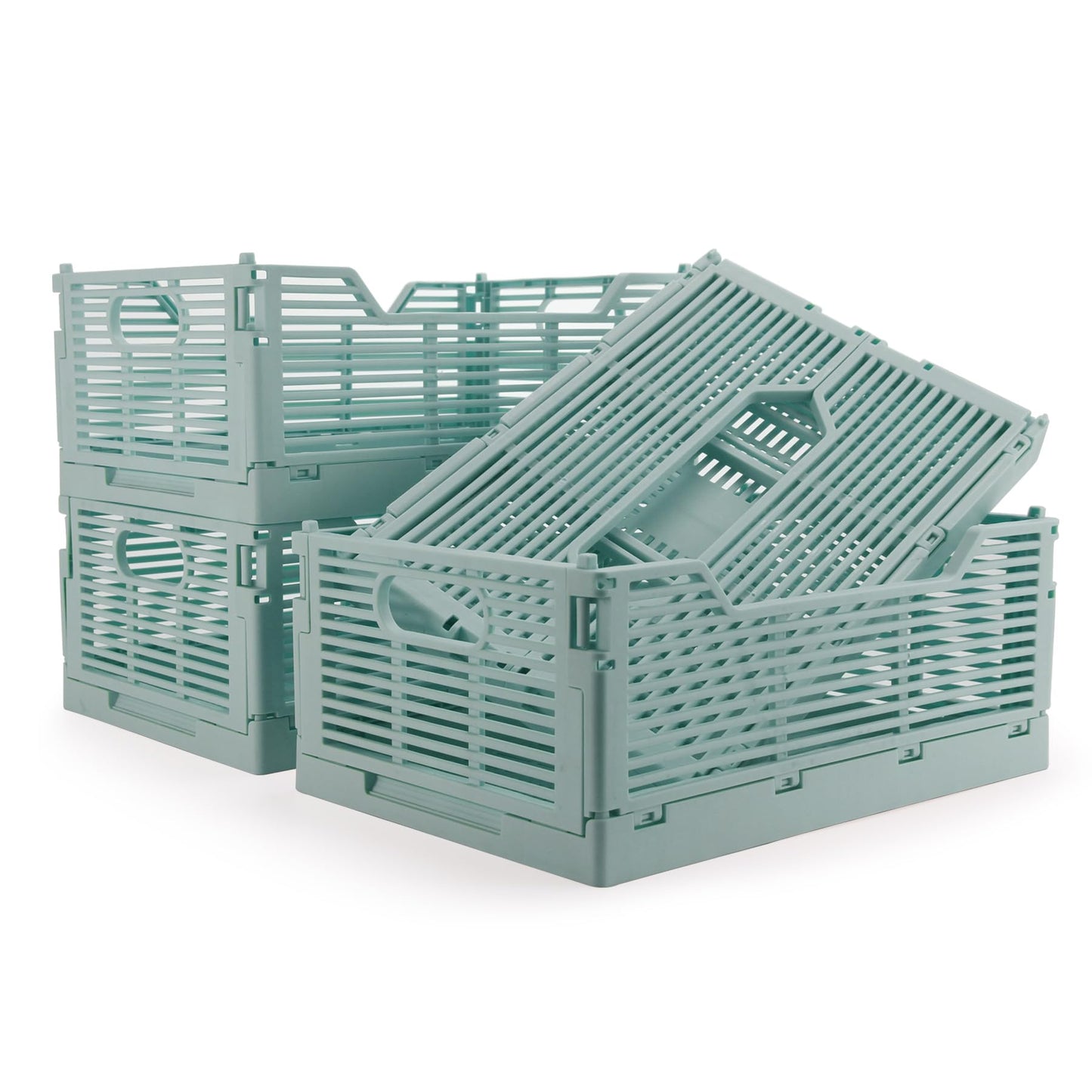 Vivikivi 4-Pack Plastic Crates for Storage, Collapsible Storage Crates Stackable, Space-Saving Foldable Crate for Home Kitchen Classroom Office Bedroom Bathroom (12''x8.07''x4.92'', Blue)