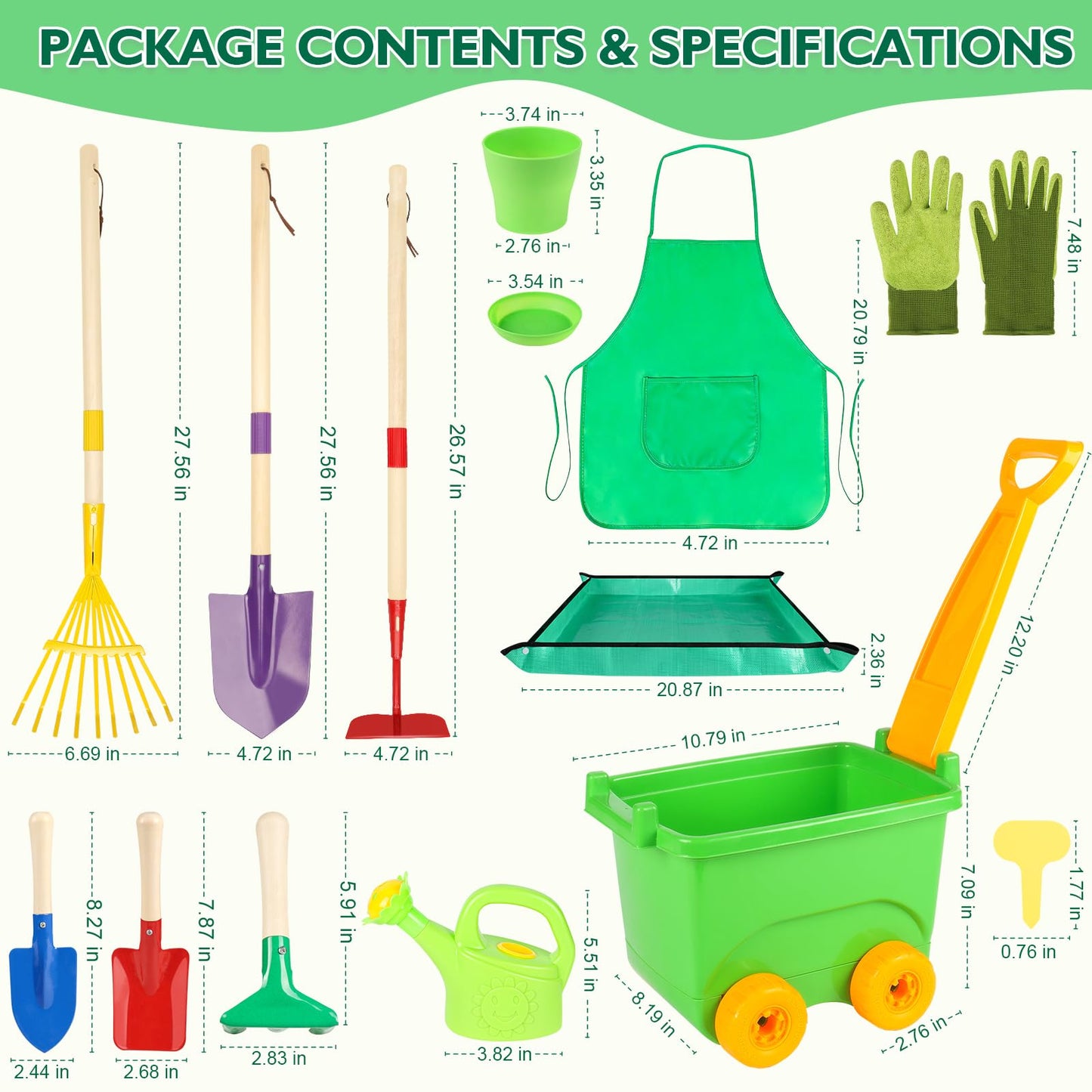 Kids Gardening Set, Outdoor Toys with Wheelbarrow and Kids Garden Tools, Toddler Gardening Set with Repotting mat, Gloves, Apron, Watering Can, Pretend Play Learning Toys for Kids Boys and Girls 3-8