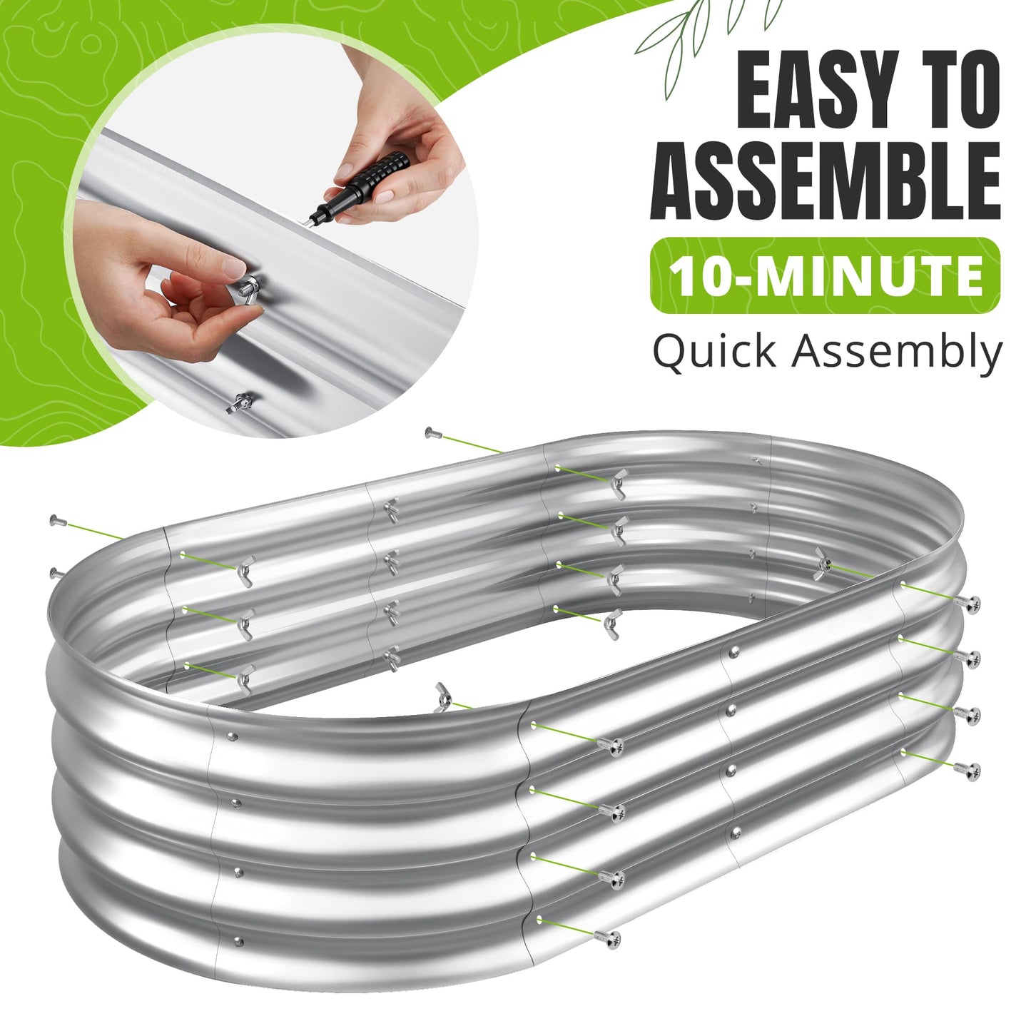 Sponvatt Raised Garden Bed - Outdoor Galvanized Raised Garden Bed Planter Boxes, Large Oval Metal for Gardening Planter Box Kit,Suitable for Vegetables,Herbs, and Flowers Silver (4x2x1Ft)