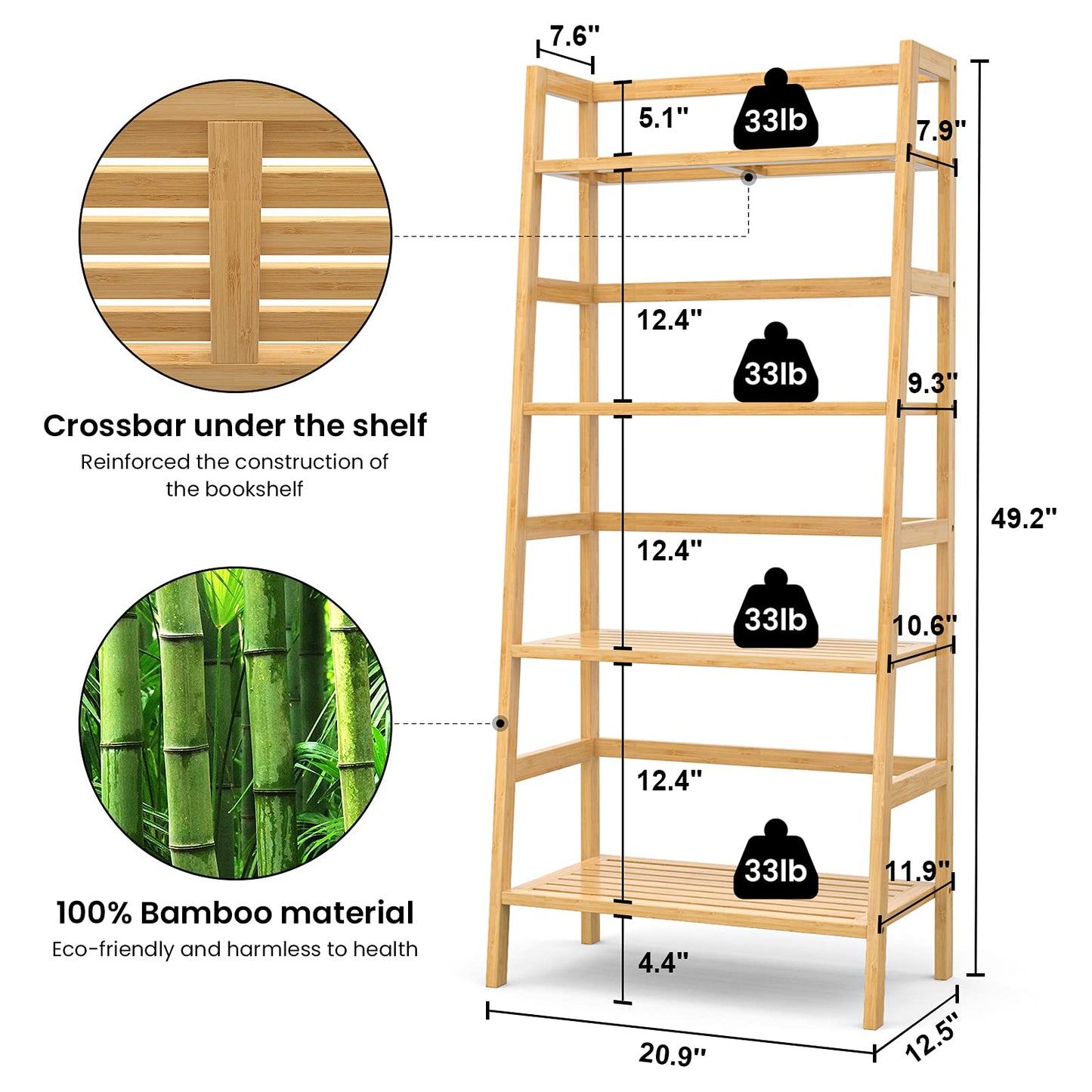 Homykic Ladder Shelf, 4-Tier Bamboo Ladder Bookshelf Small Bookcase, 49” Tall Open Display Shelves Wood Plant Stand Storage Rack for Living Room, Bathroom, Bedroom, Home Office