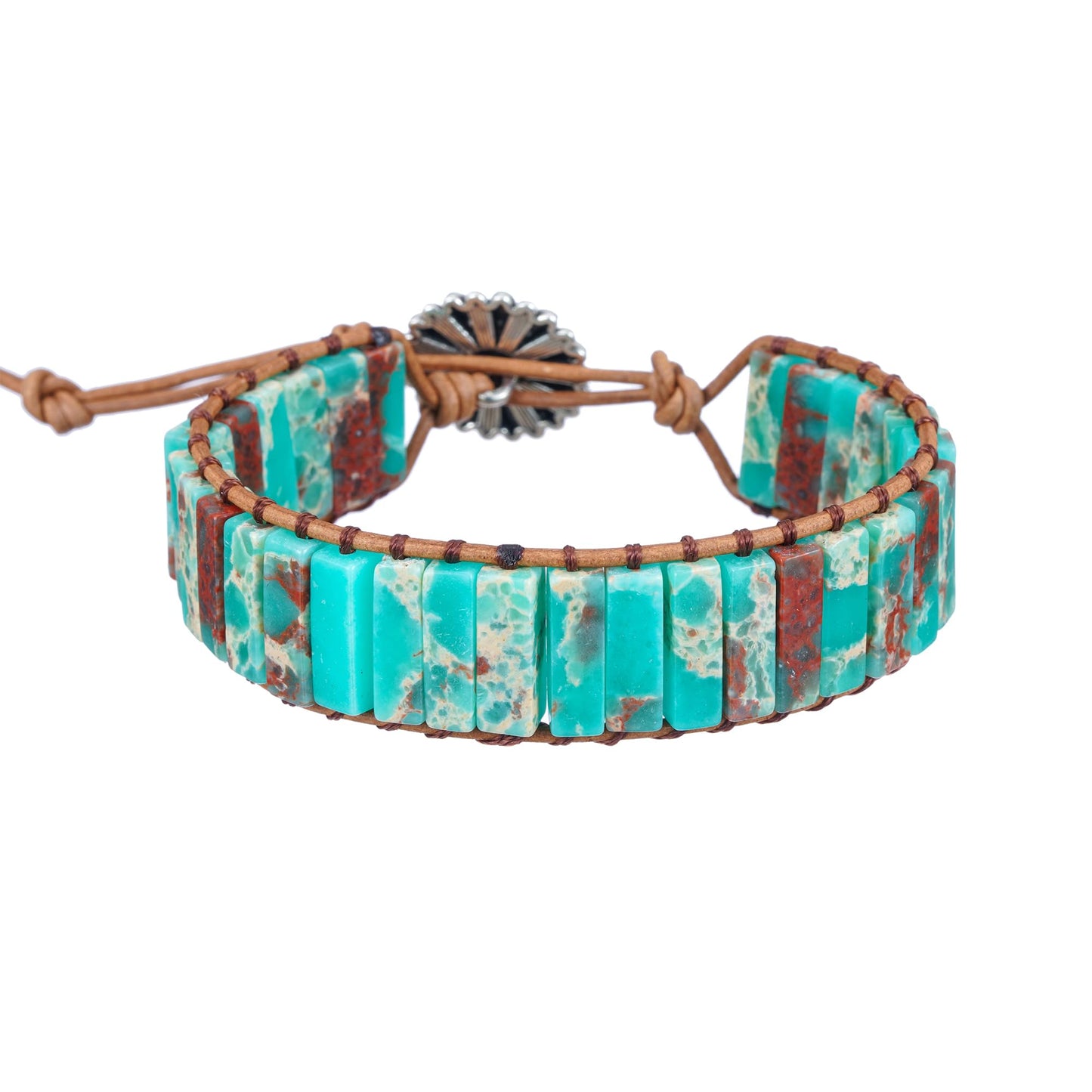 Plumiss Boho Blue Agalmatolite Beaded Wrap Leather Bracelet Jewelry