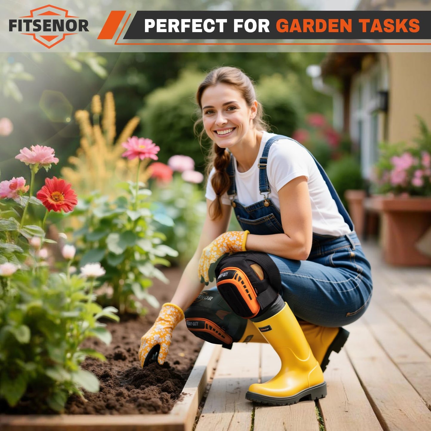 FITSENOR Knee Pads for Men Construction, Tactical Professional Knee Pads for Work, Protection, for Roofing, Gardening, Flooring, Cleaning, Construction Tools, Orange