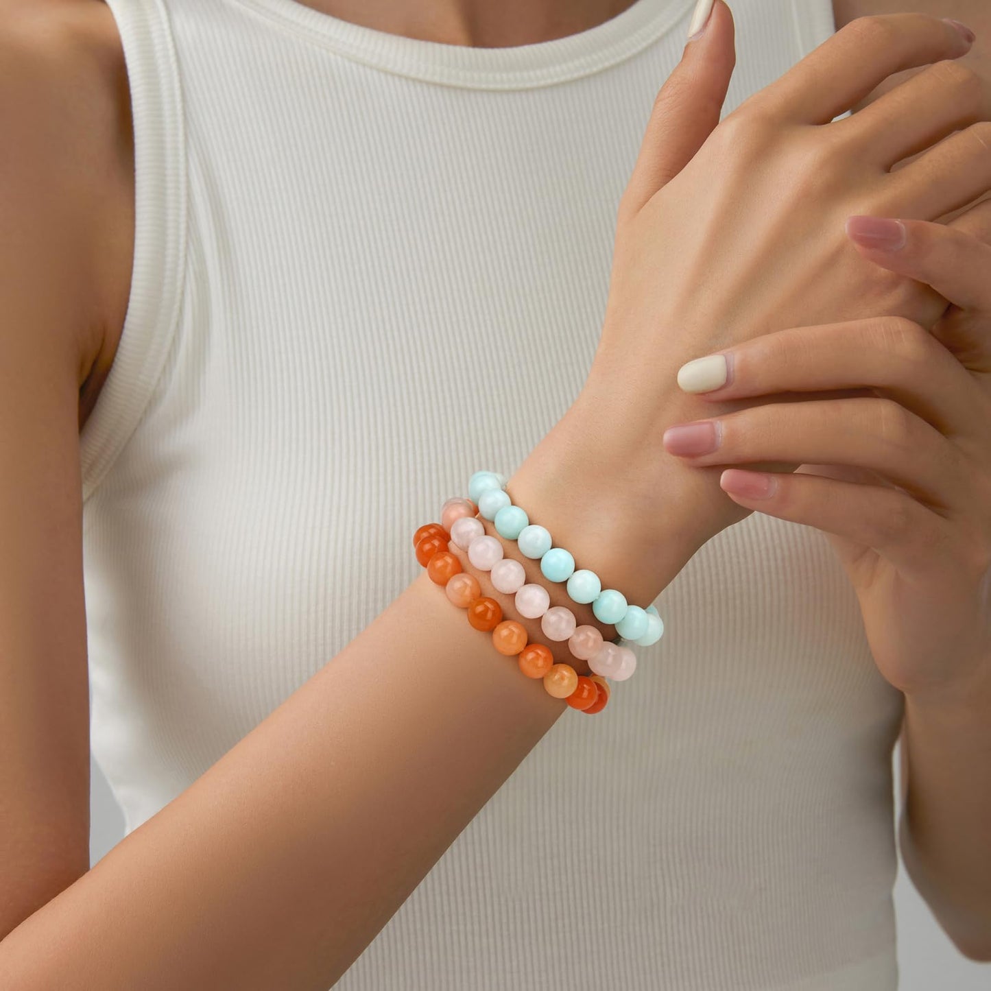 Pendlixy 3PCS Healing Crystal Bracelets for Women Men 8mm Pink Aventurine Amazonite Natural Stone Beaded Stretch Bracelet Handmade Gemstone Reiki Spiritual Jewelry Gifts