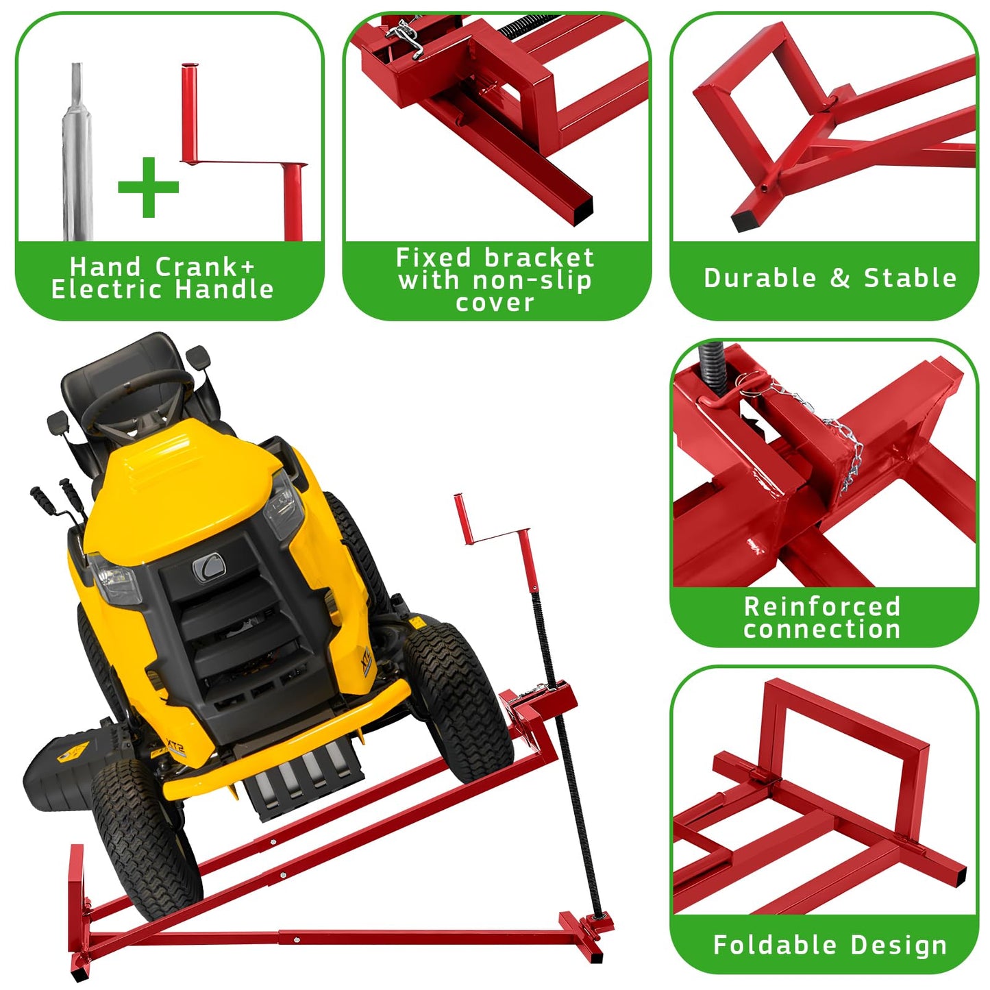 Lawn Mower Lift Jack, TUNTENDO Lifting Platform 882 Lbs Capacity Telescopic Maintenance Jack for Garden Tractors & Riding Lawn Mower with Manual Handle & Power Tool Extension Handle (Red)