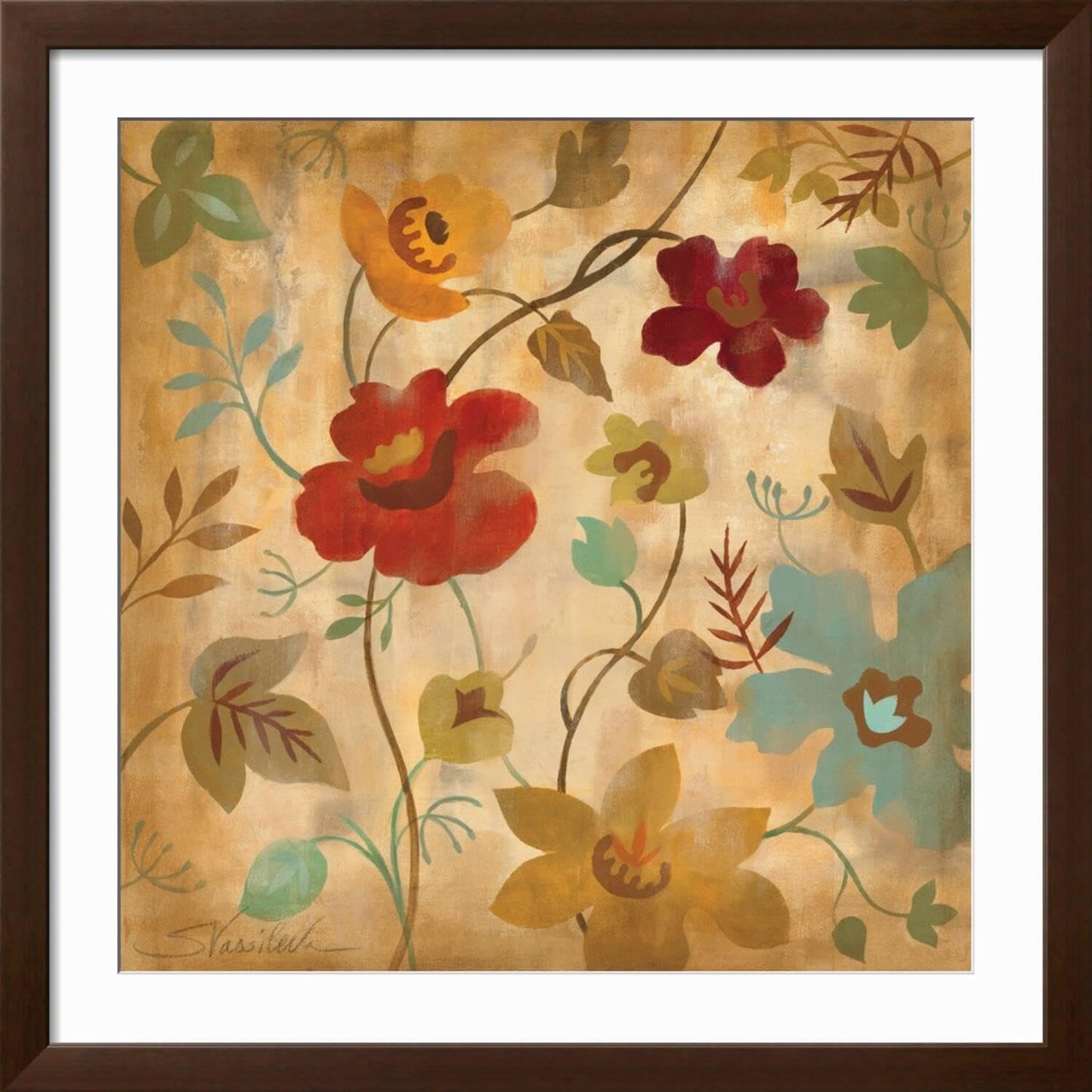 ART.COM Wall Art Print Antique Embroidery II on Brown Frame by Silvia Vassileva, 38" x 38"