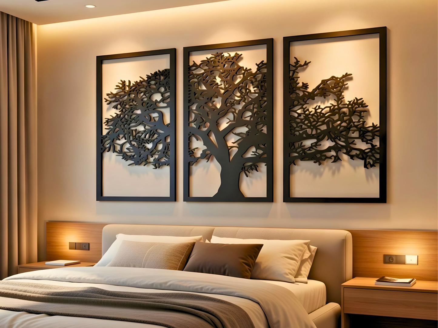 VAILLA Wood Wall Art Decor Wall Hanging Sculpture Modern Home Decoration 3 Panels Nature Wall Hangings Large Wooden Wall Arr 3D Textured Sculptures for Living Room Bedroom Office Dinnig Room (Tree of Life)