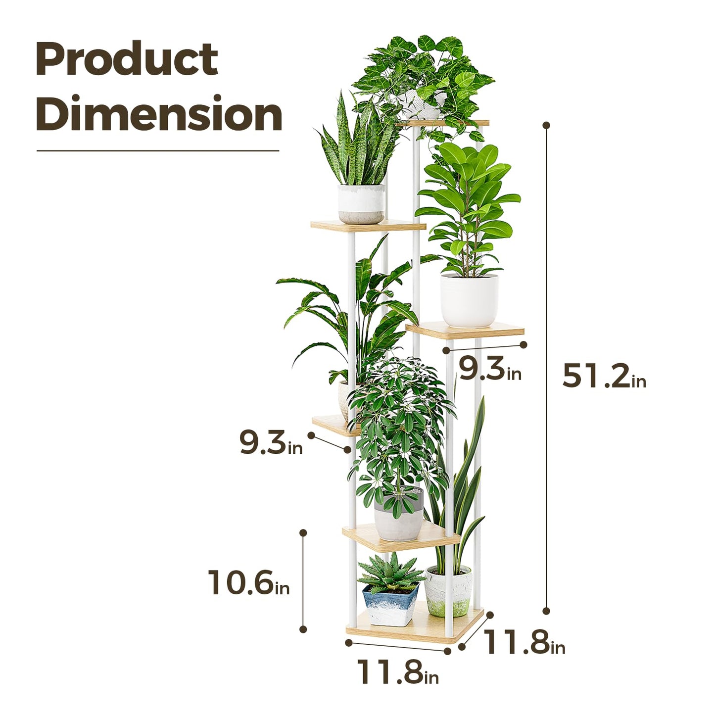 Bamworld White Plant Stand Indoor 6 Tier Metal Plant Shelf for Multiple Plants Tall Flower Stand for Patio Garden Balcony Living Room Bedroom
