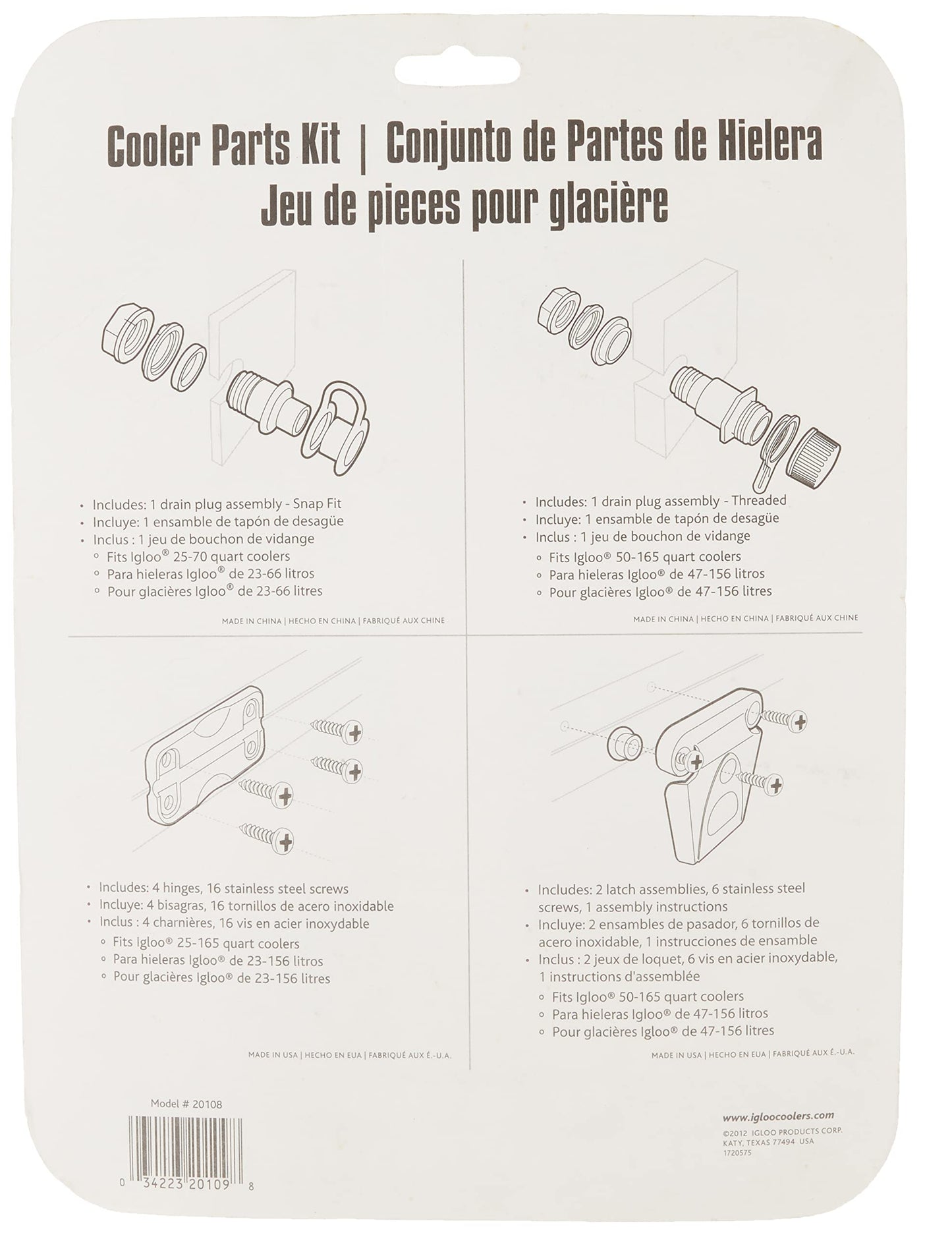 Igloo Parts Kit for Ice Chests, White, 8.5" x 2" x 9"