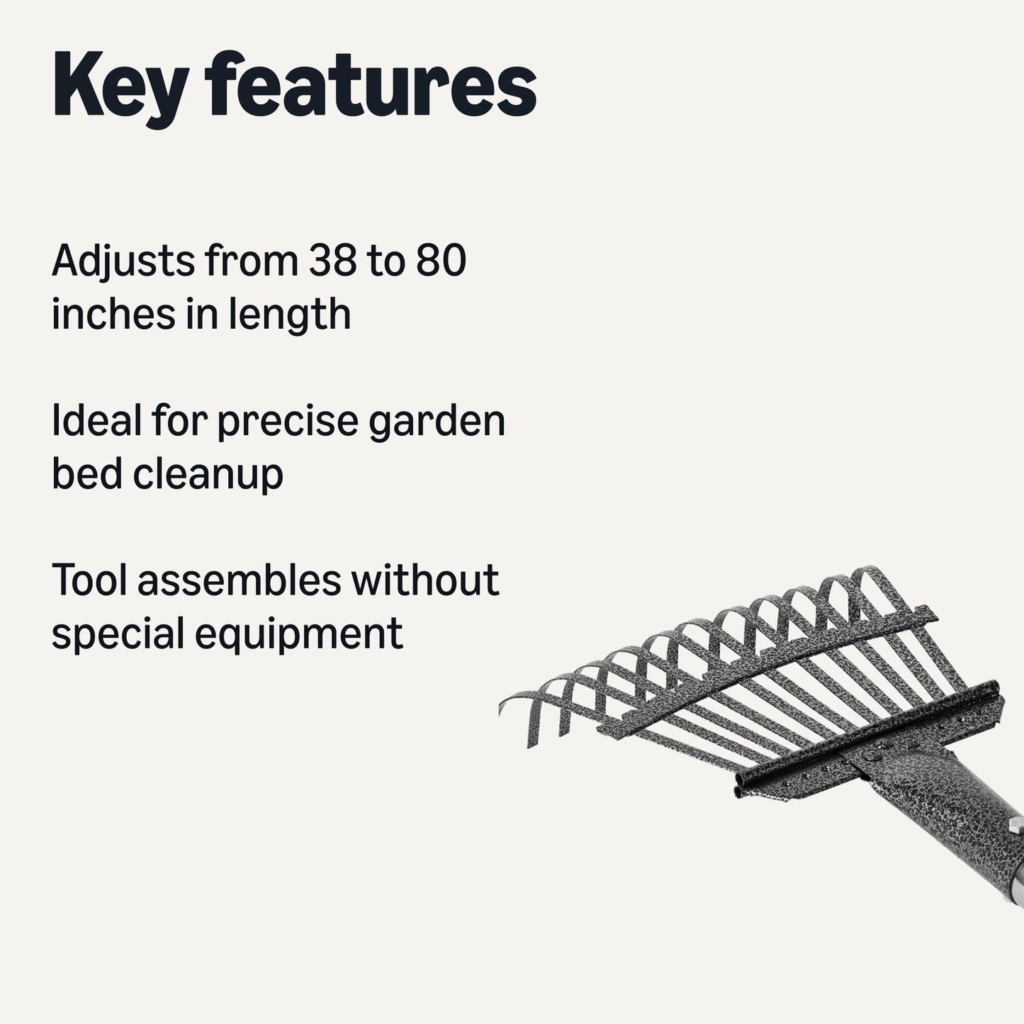 Amazon Basics - Garden Rake, 38.5" - 80.5" Adjustable Steel Handle, Black