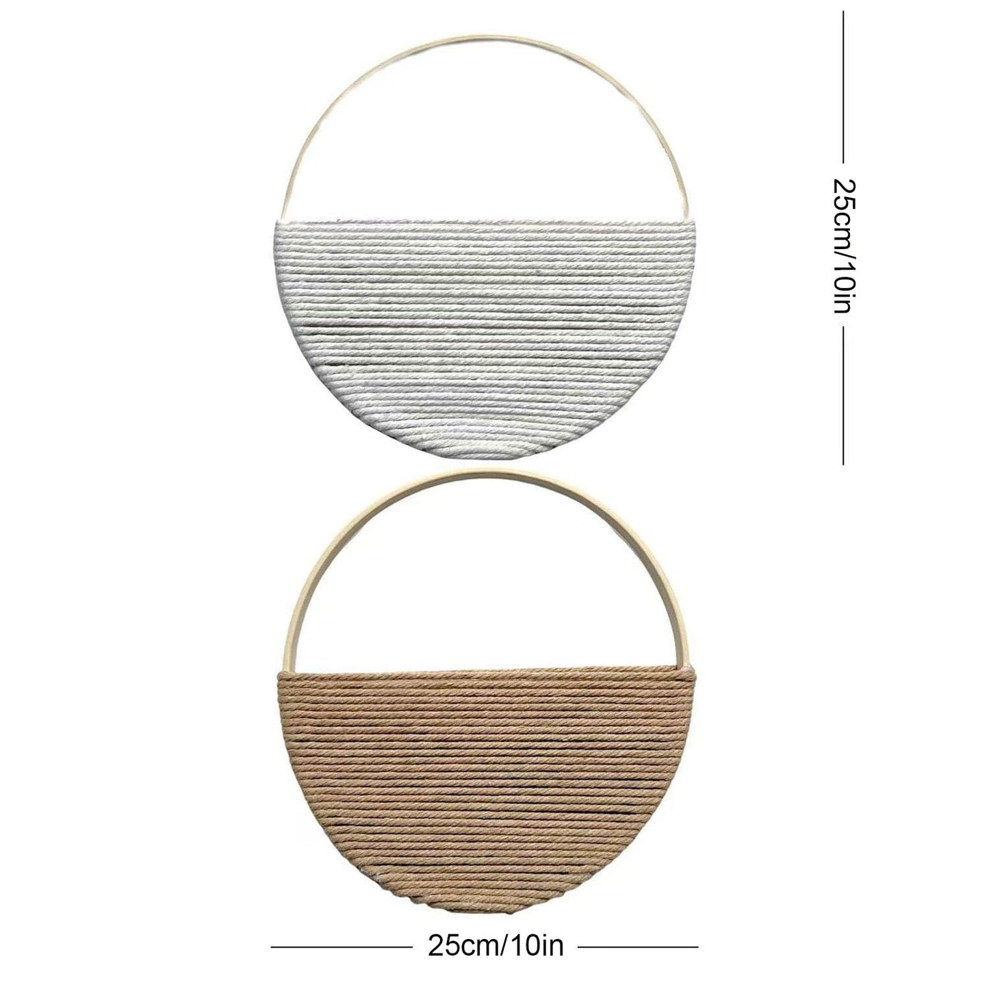 Cilemou 2-Piece 10-inch Round Bamboo Wall Decor with Yarn-Wrapped Half-Circle Design, Rustic Boho Style Wall Hanging for Living Room, Bedroom, Office, and Home Decor