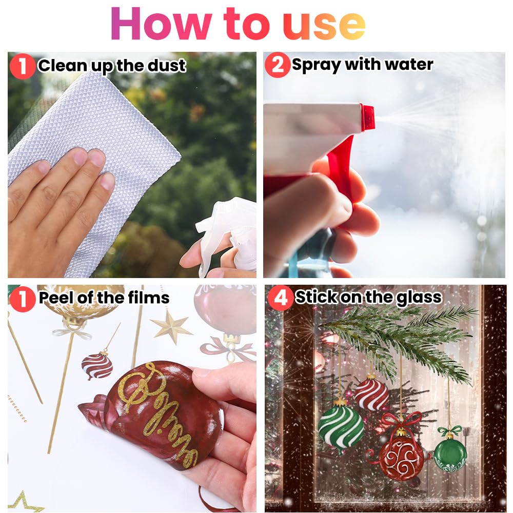 Heirloom Haven 6 Sheets Christmas Window Clings Stickers, Oil Painting Xmas Tree Ball Pine Needle Window's Decals Winter Snowflake Stickers for Home Office Glass Window Decoration