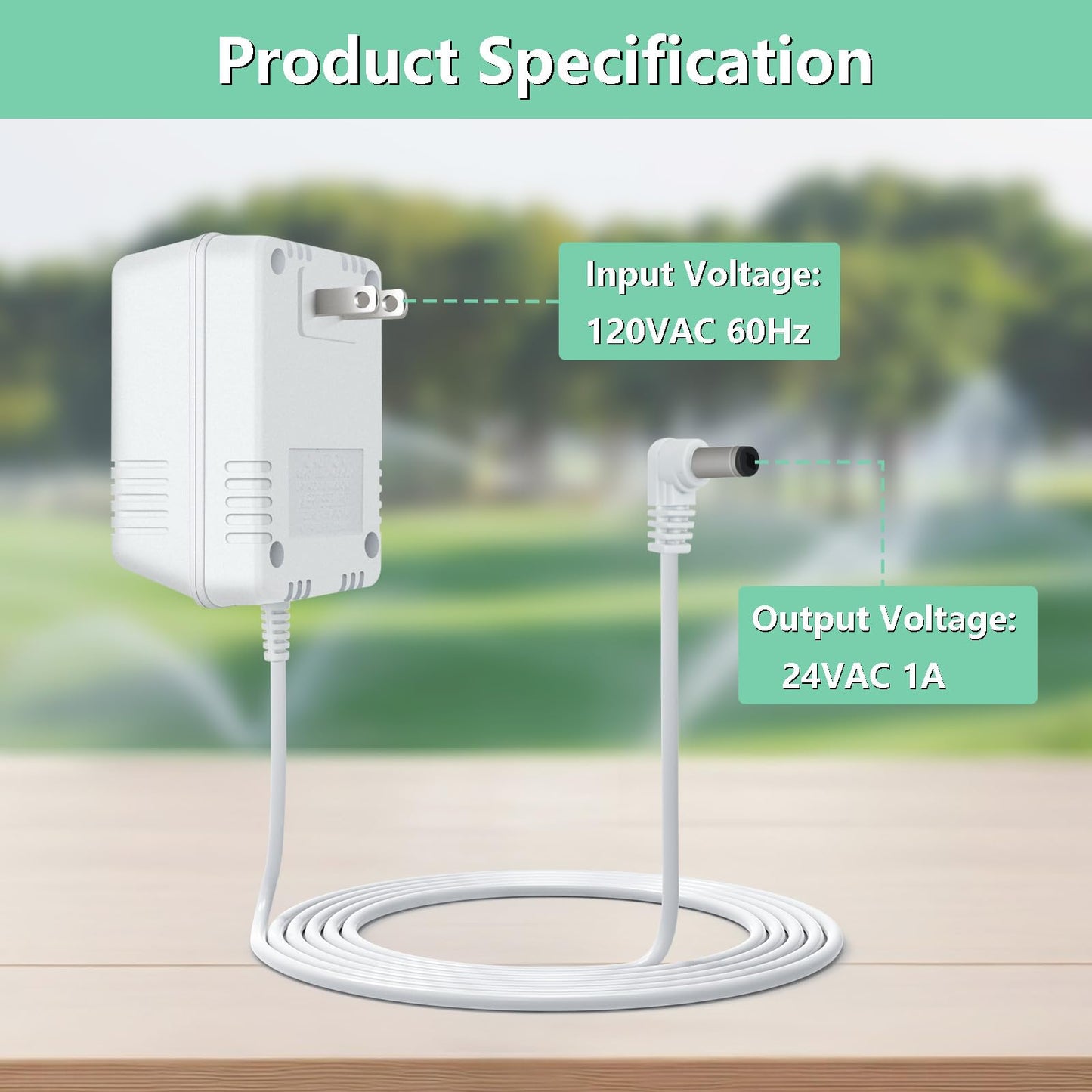 24VAC 1A Adapter Compatible with Rachio Smart Sprinkler Controller, Indoor Irrigation System Controller Accessories Power Supply Cord Charger