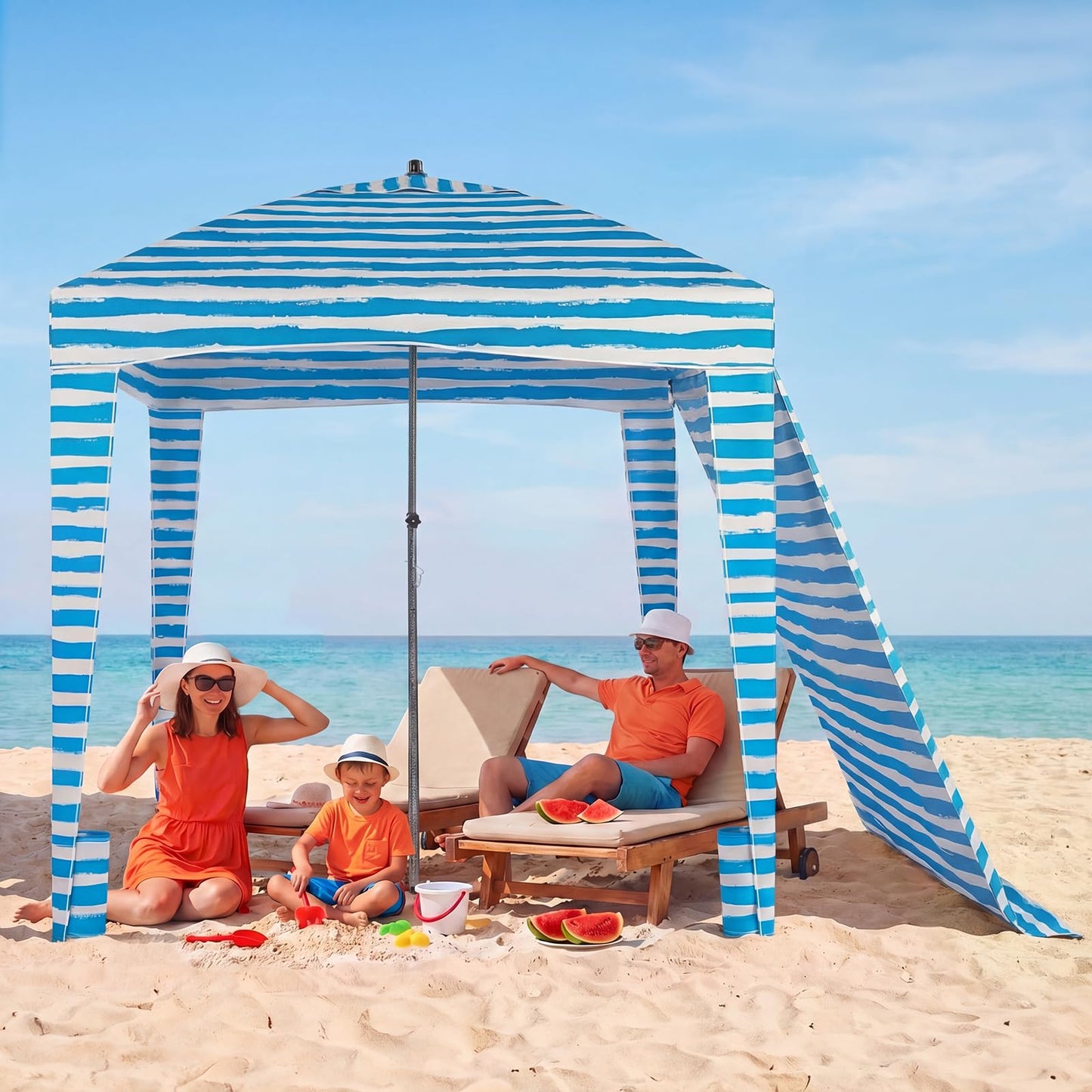 OLIXIS 6'×6' Beach Cabana Tent Sun Shelter – UPF 50+ Easy Setup Cool Canopy Tent Sun Shade with Side Wall, Wind Resistant Beach Cabana for Whole Family