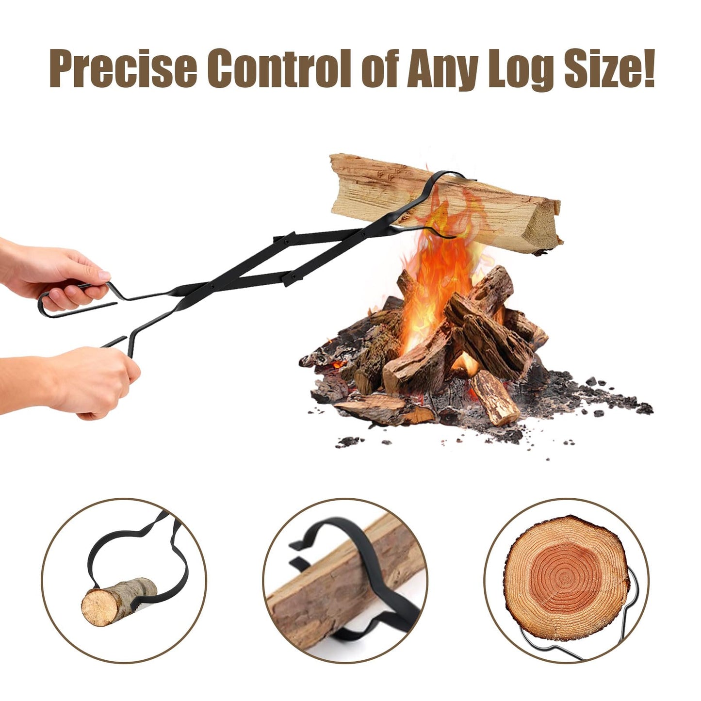 Heavy Duty 32” Long Fireplace Fire Pit Campfire Poker Stick and 26” Fireplace Tongs Tool Set Log Grabber Rust Resistant fire poker Camping Fireplace Tools for Indoor Outdoor Solo Stove Accessories